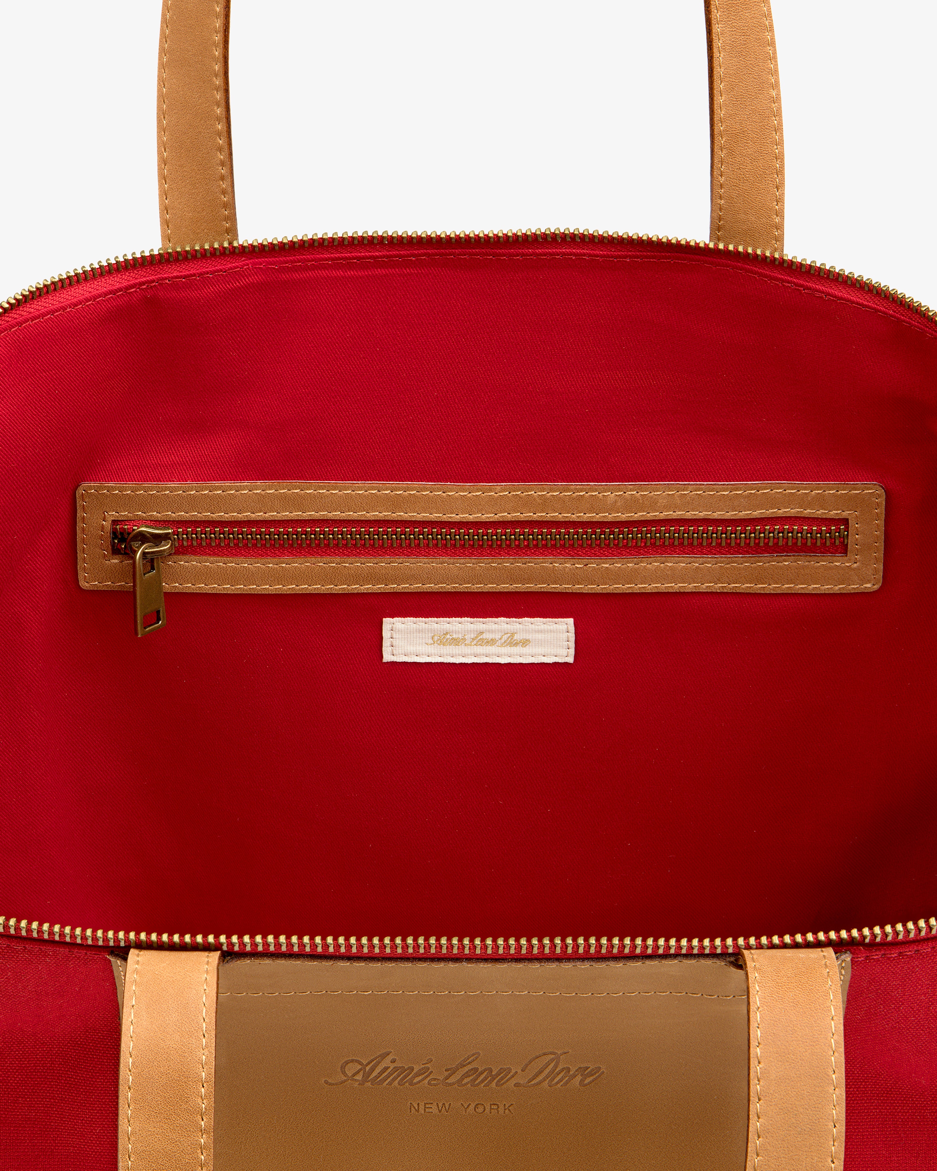aim-leon-dore-leather-canvas-zip-tote-rote-tasche image 6