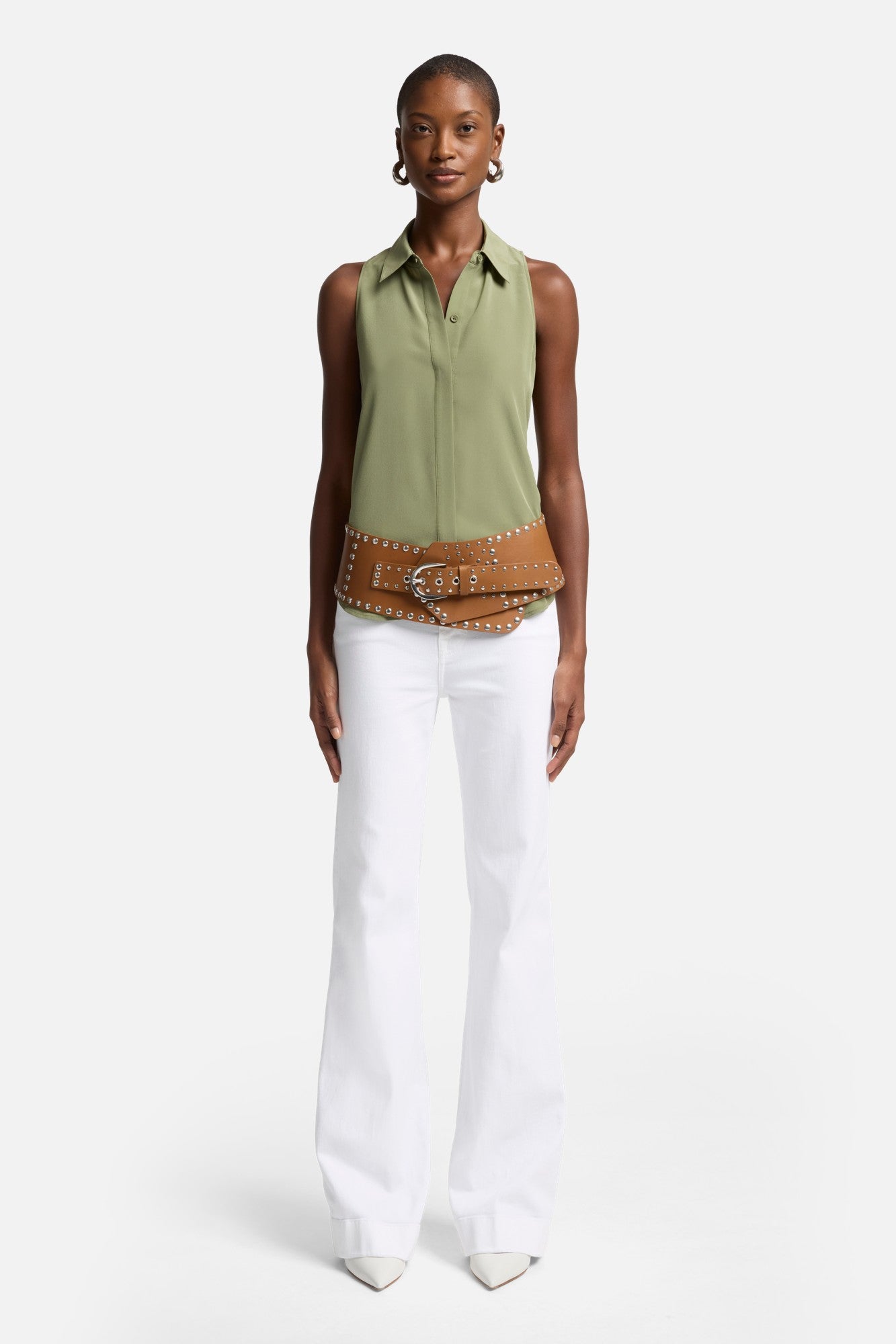 7-for-all-mankind-sleeveless-silk-button-down-damen-bluse-army image 2