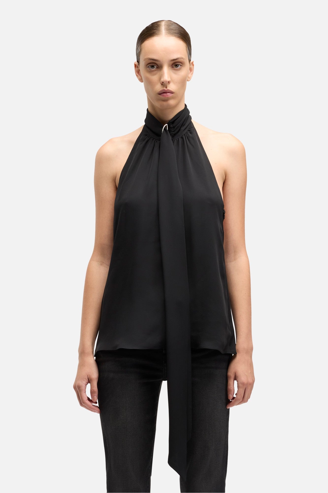 7-for-all-mankind-silk-halter-top-in-black image 3