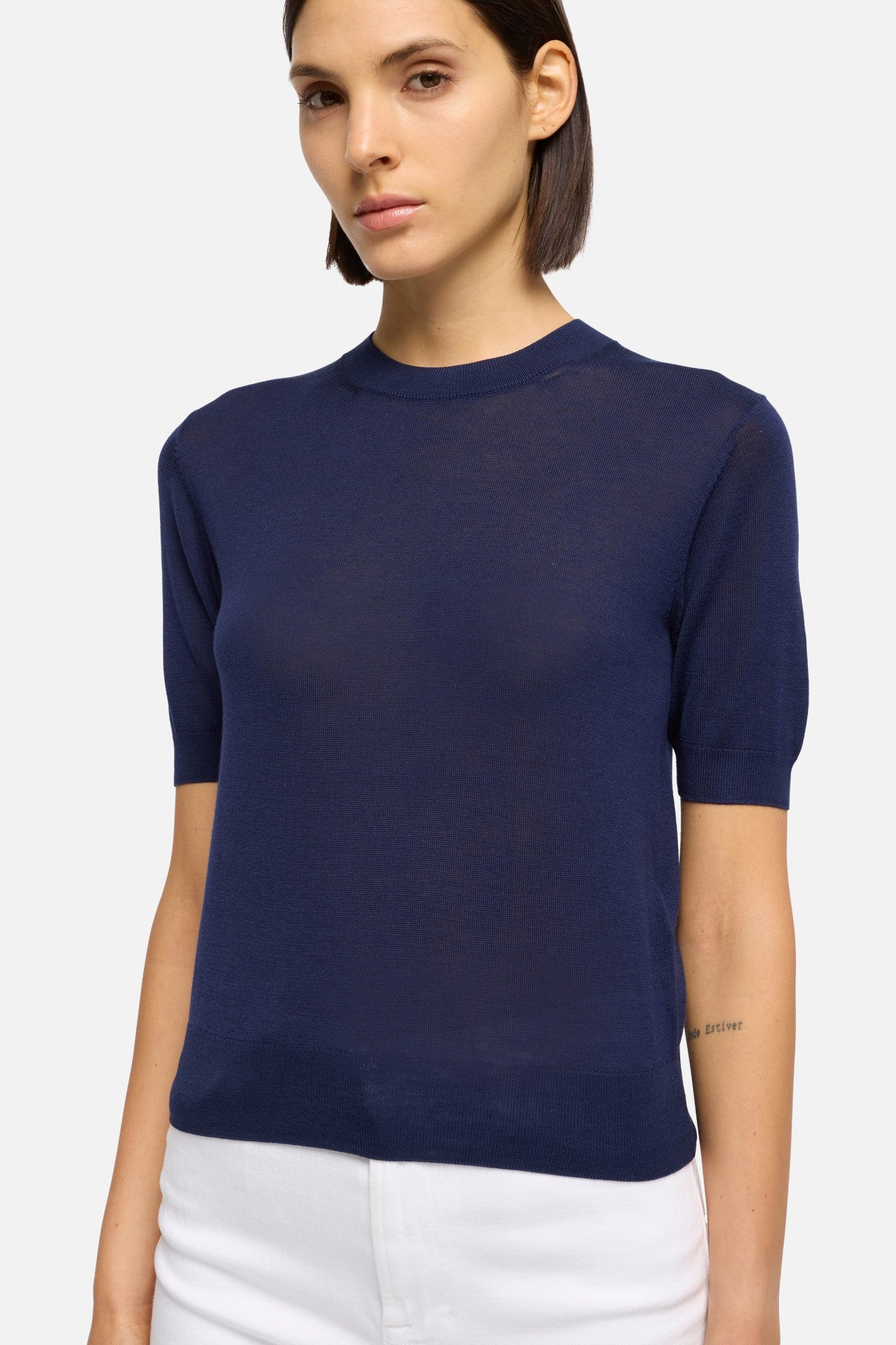 7-for-all-mankind-silk-blend-kurzarm-pullover-navy-damen image 4