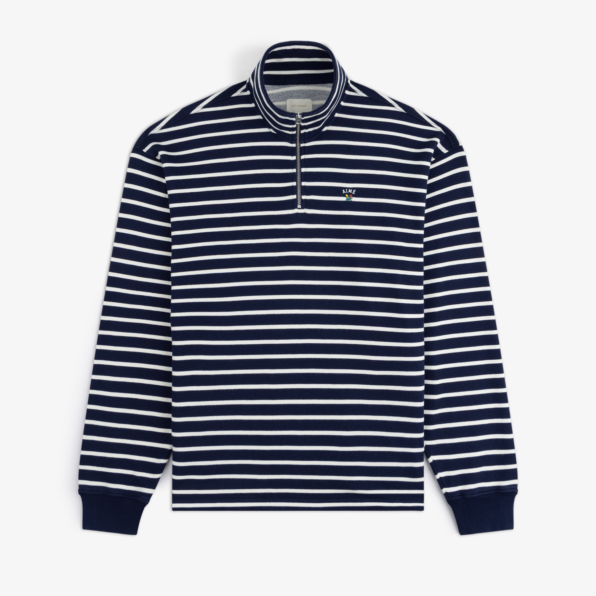 aim-leon-dore-striped-crest-quarter-zip-navy-cream image 1