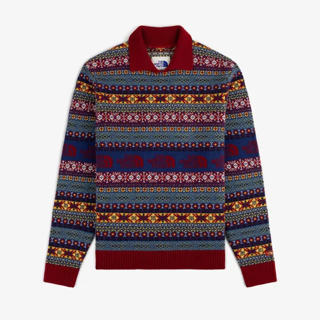 aim-leon-dore-x-the-north-face-fair-isle-knit-polo-merino-pullover image 1