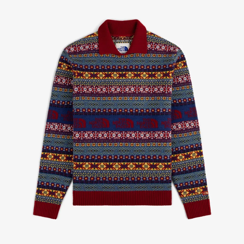 aim-leon-dore-x-the-north-face-fair-isle-knit-polo-merino-pullover image 1