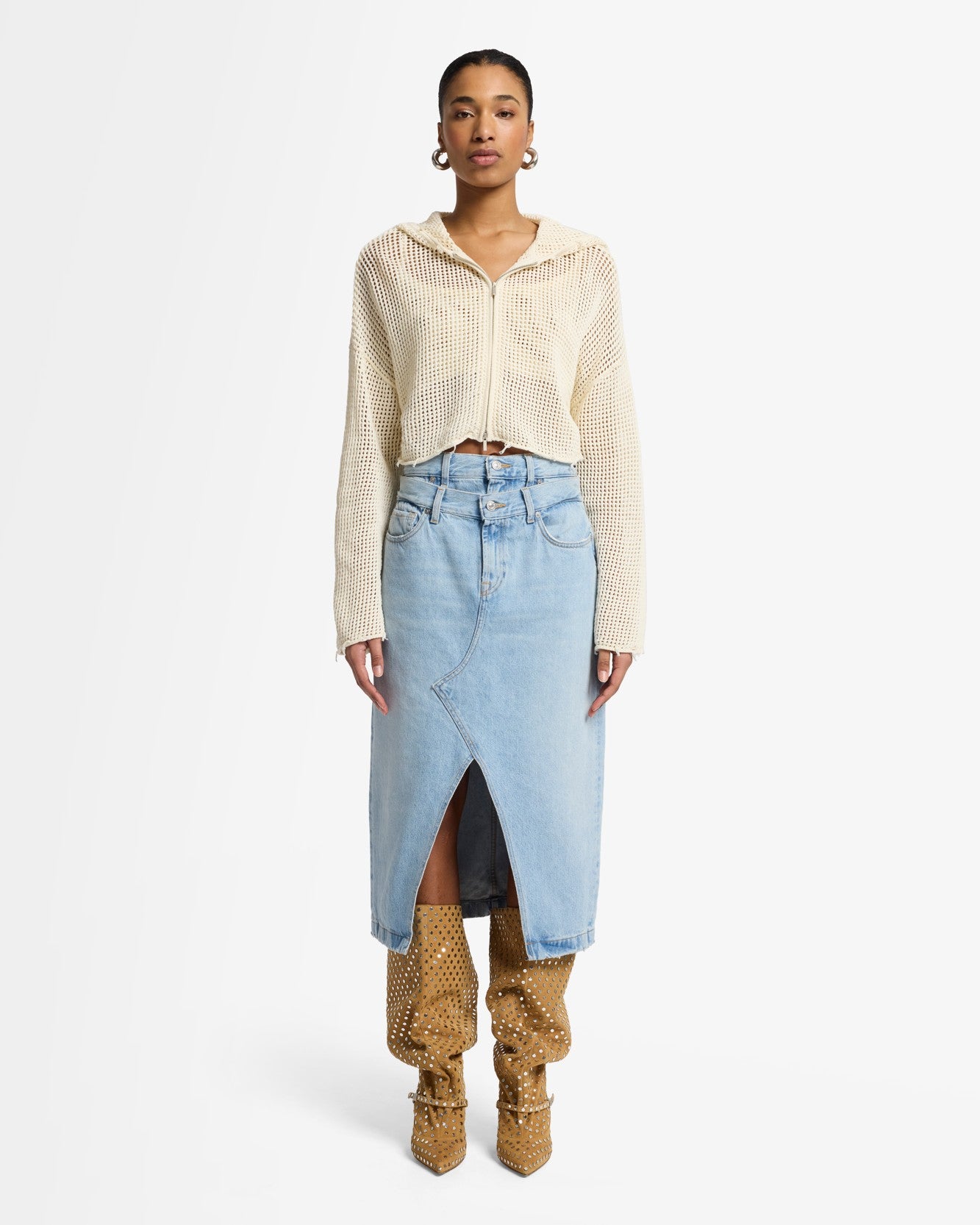 7-for-all-mankind-double-waist-skirt-bleach-denim-rock-damen image 2