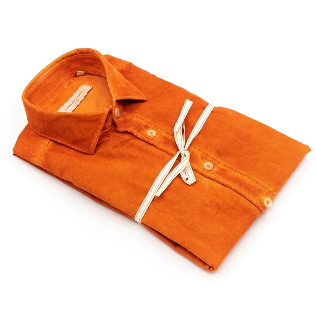 alessandro-lamura-camicia-velluto-arancione-herrenhemd image 1