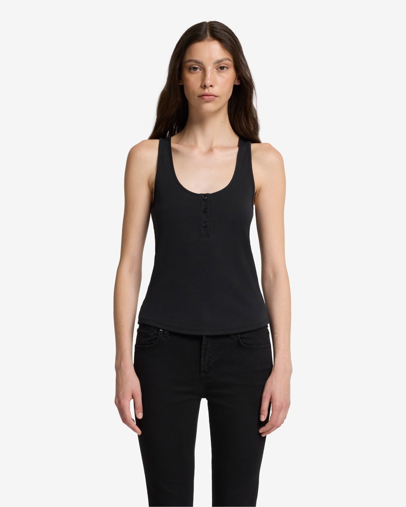 7-for-all-mankind-ribbed-henley-tank-black-damen-ripp-top image 2