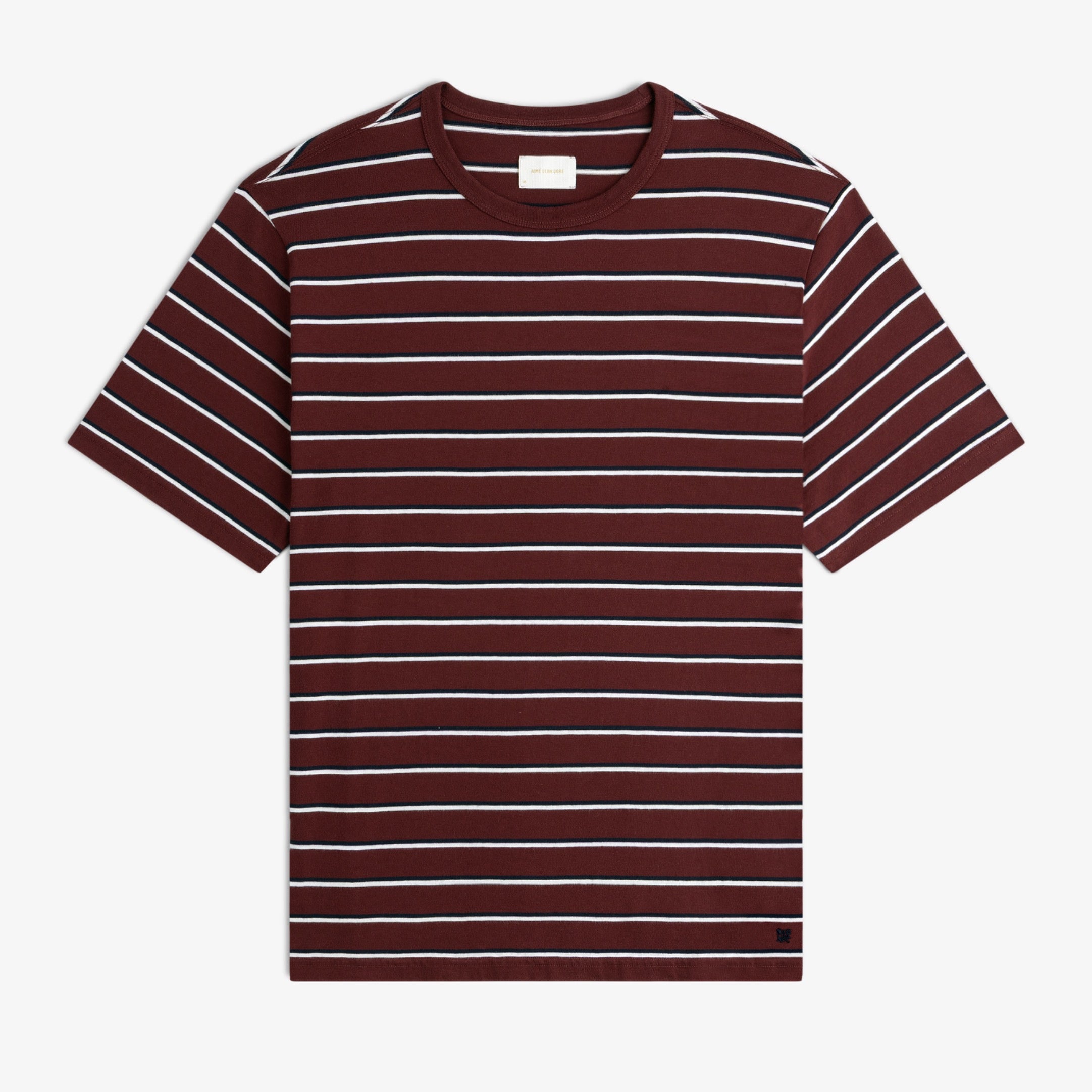 aim-leon-dore-yarn-dyed-striped-tee-braun-creme-streifen-shirt image 1