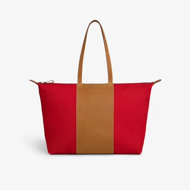 aim-leon-dore-leather-canvas-zip-tote-rote-tasche image 1