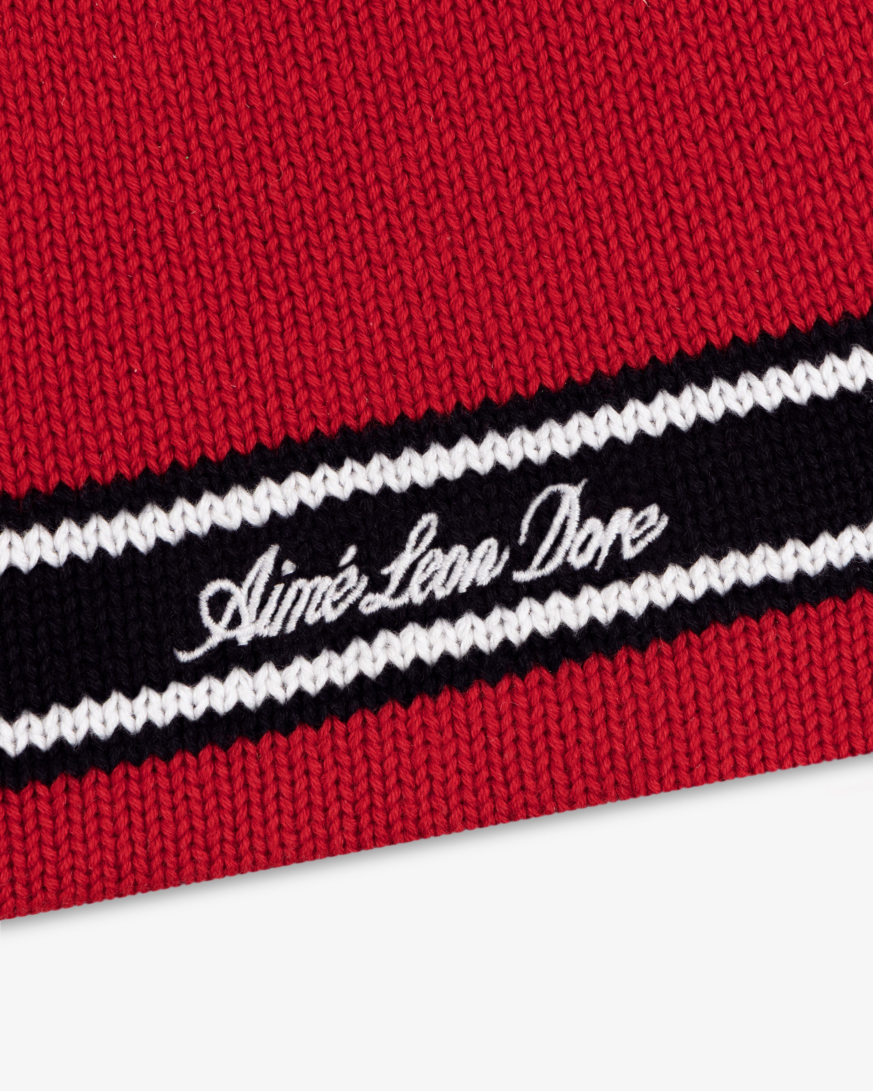 aim-leon-dore-stripe-knit-beanie-rote-strickm-tze-aus-baumwolle image 3