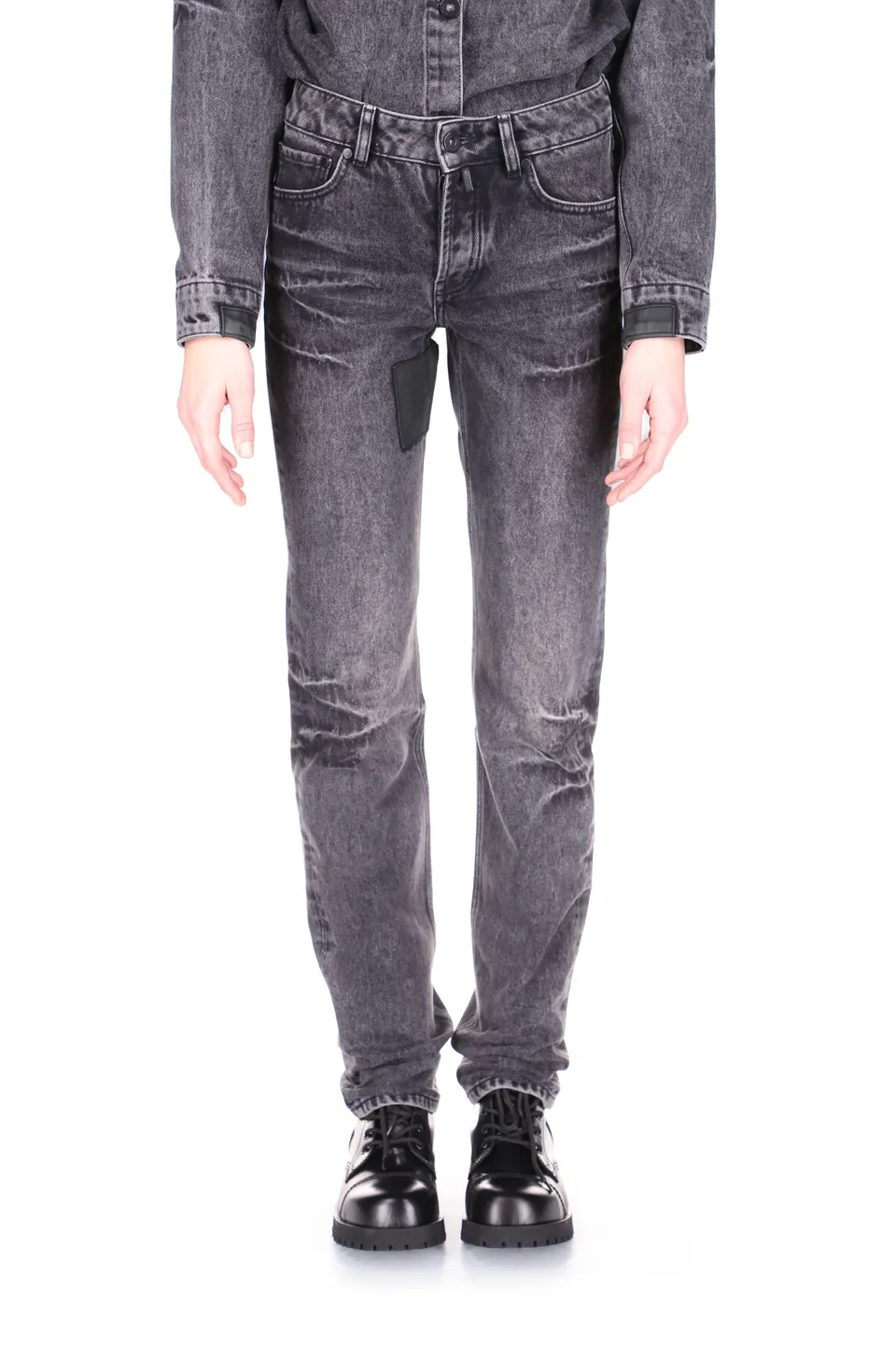 032c-moon-wash-jeans-slim-fit-5-pocket-patchwork-jeans-acid-black image 1
