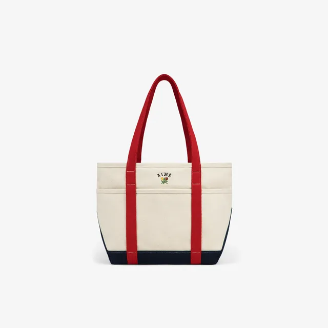 aim-leon-dore-small-crest-contrast-tote-bag-canvas-tote-in-cream-rot-navy image 1