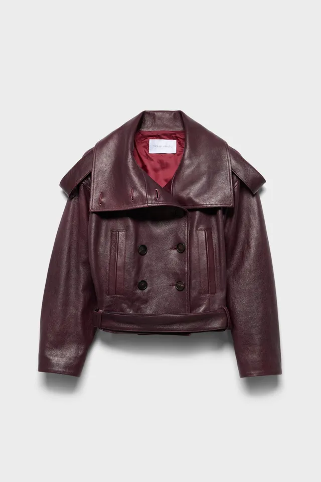 7-for-all-mankind-double-breasted-high-neck-short-coat-leather-black-cherry image 1