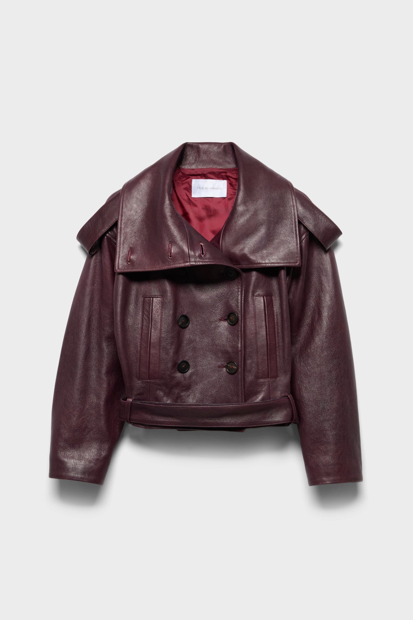 7-for-all-mankind-double-breasted-high-neck-short-coat-leather-black-cherry image 1
