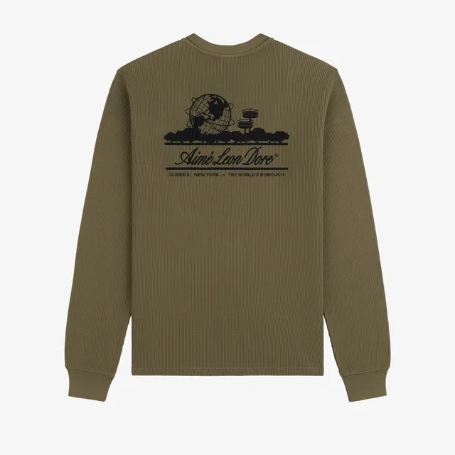 aim-leon-dore-long-sleeve-unisphere-waffle-thermal-olive image 1