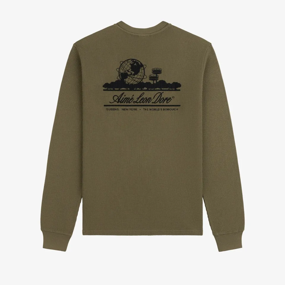 aim-leon-dore-long-sleeve-unisphere-waffle-thermal-olive image 1