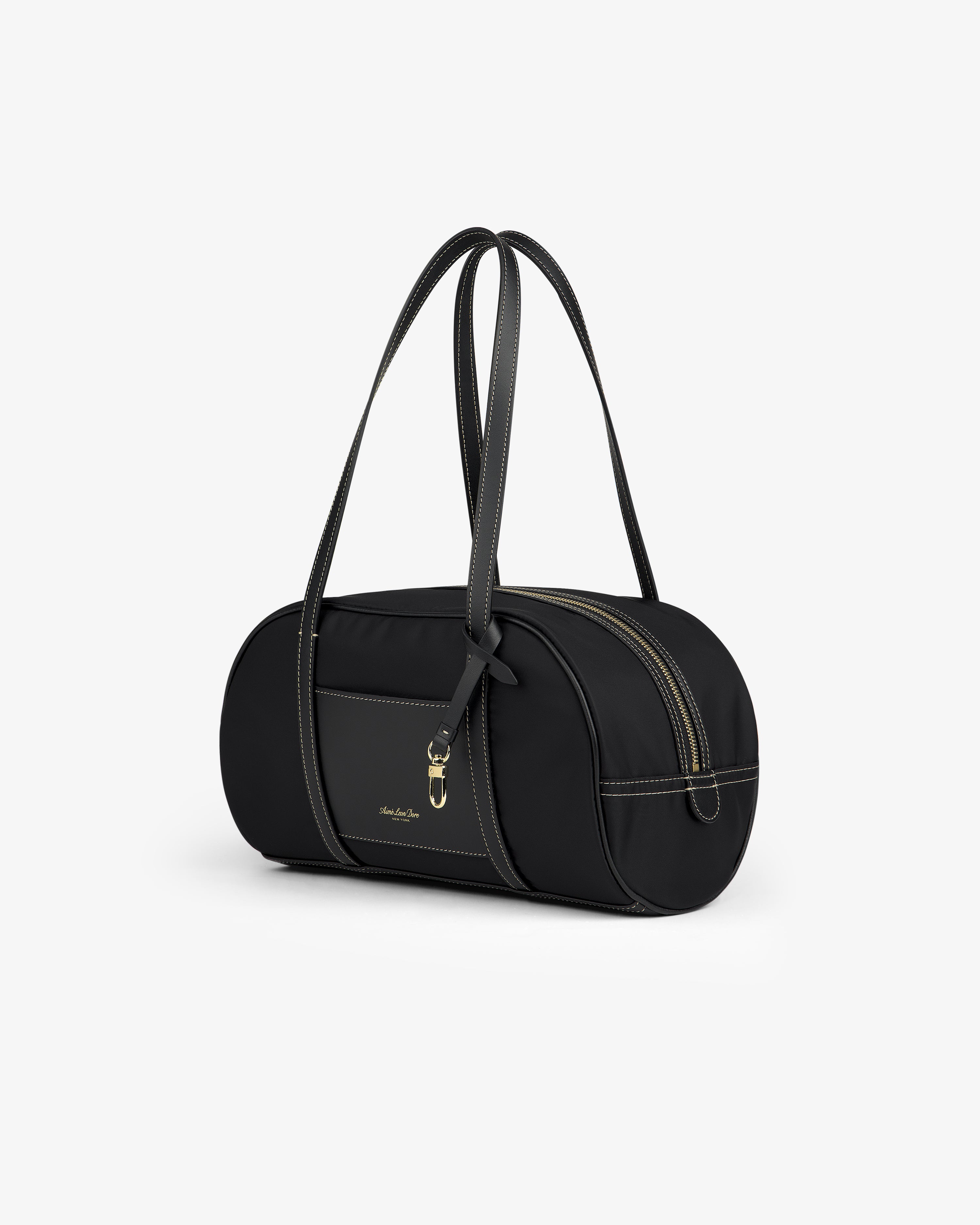 aim-leon-dore-mini-duffle-schultertasche-schwarzes-nylon-mit-leder image 3