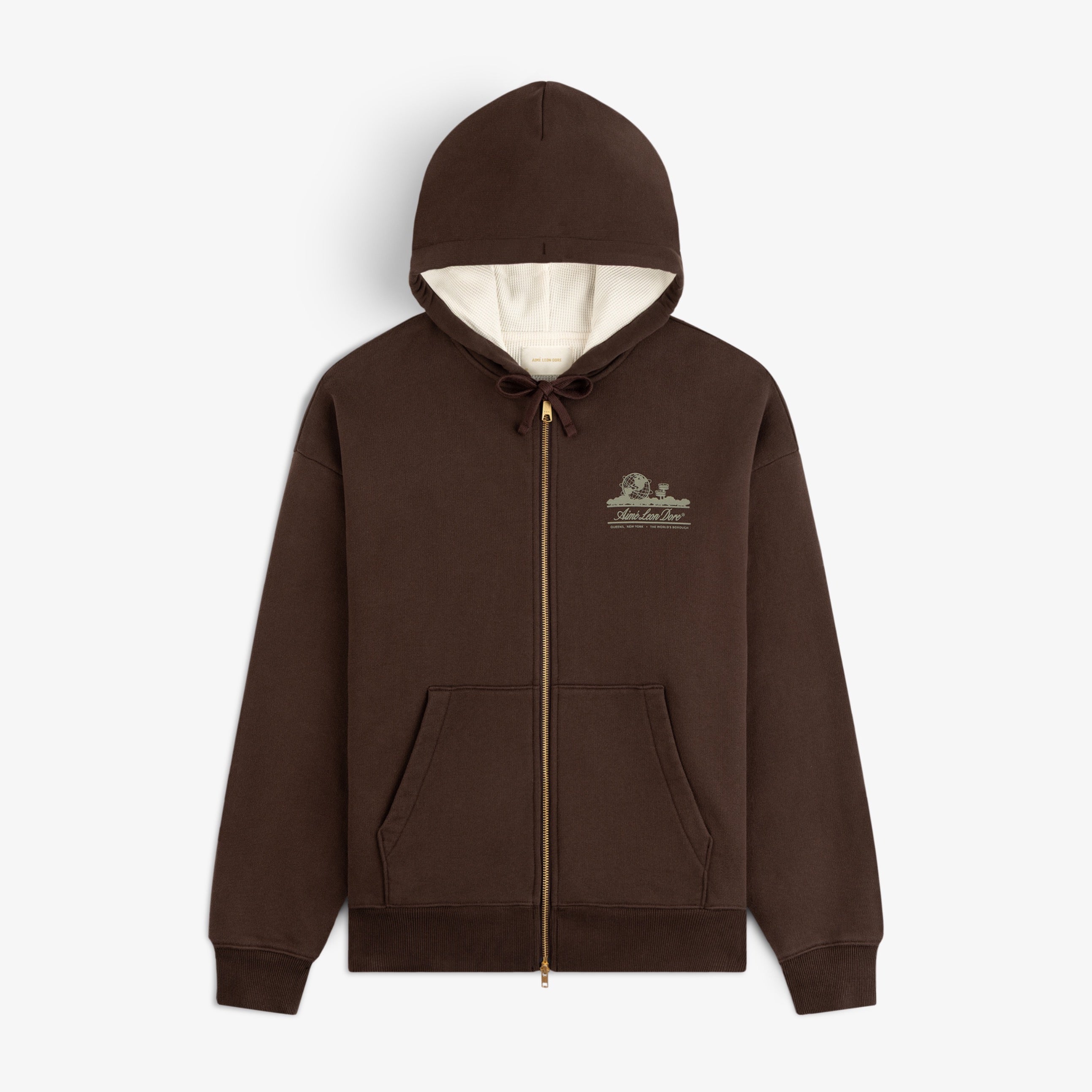 aim-leon-dore-unisphere-waffle-lined-full-zip-hoodie-braun image 1