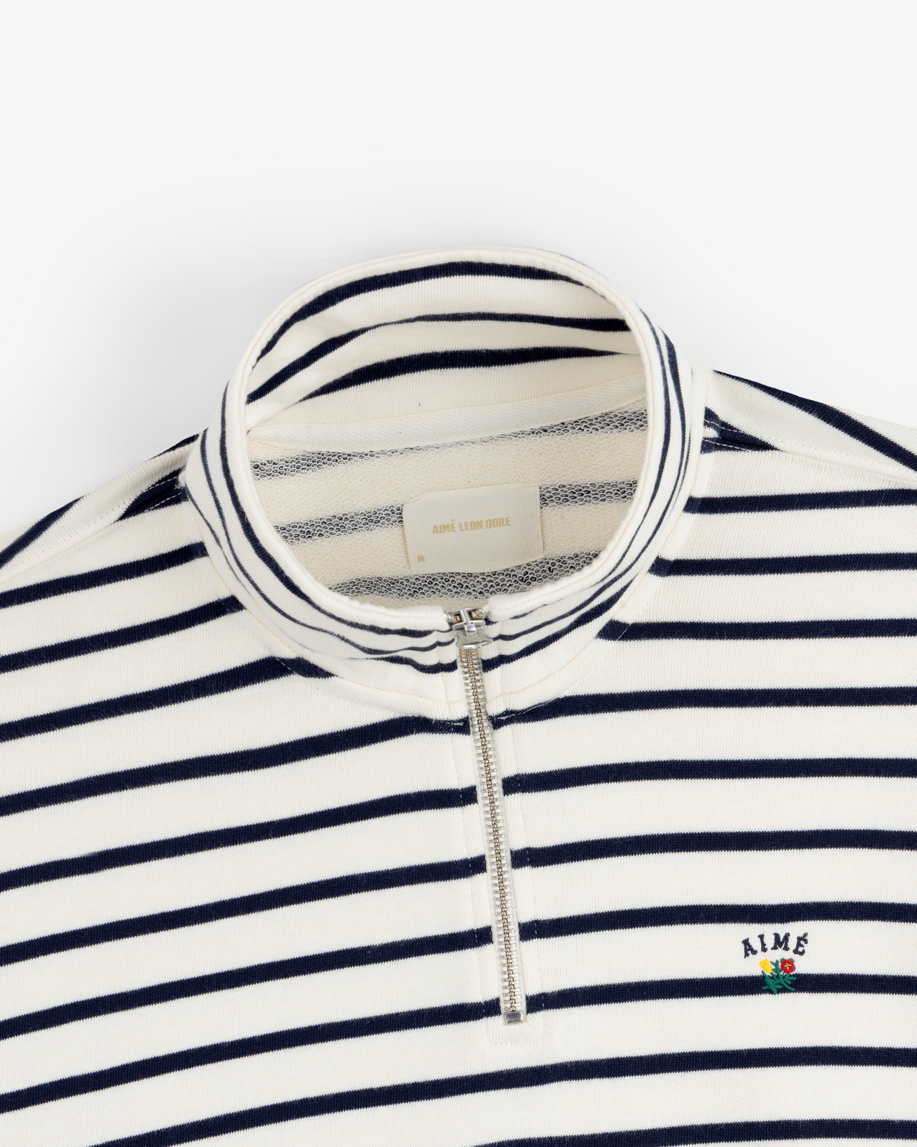 aim-leon-dore-striped-crest-quarter-zip-creme-navy image 4