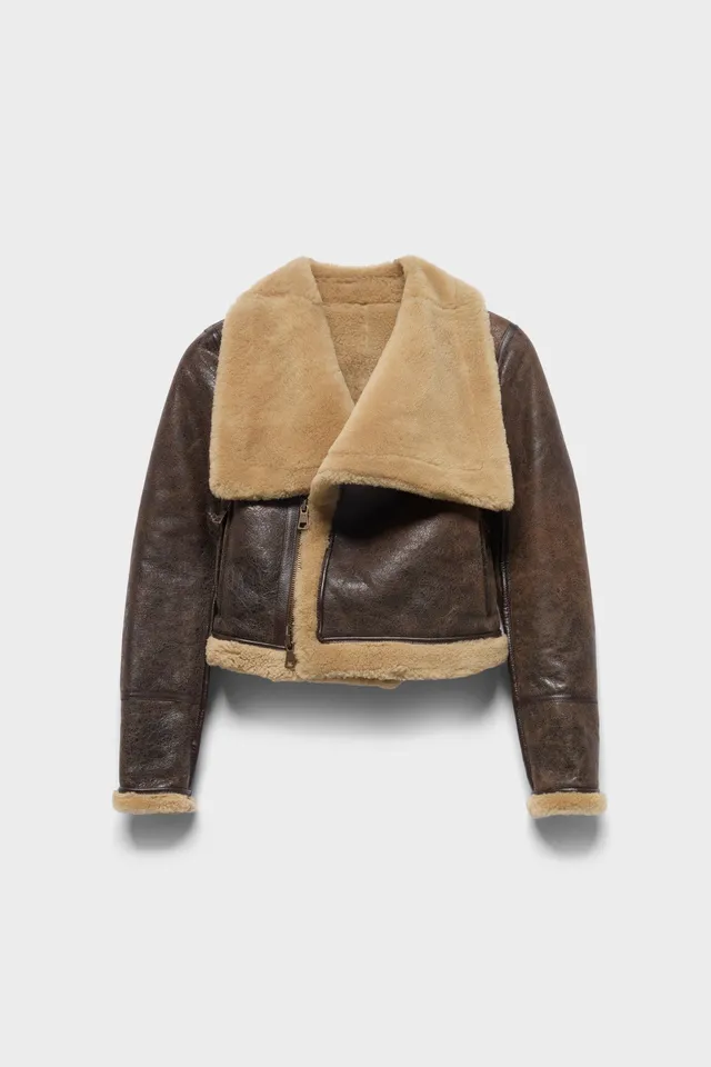 7-for-all-mankind-high-collar-shearling-jacke-leather-walnut-damen image 1