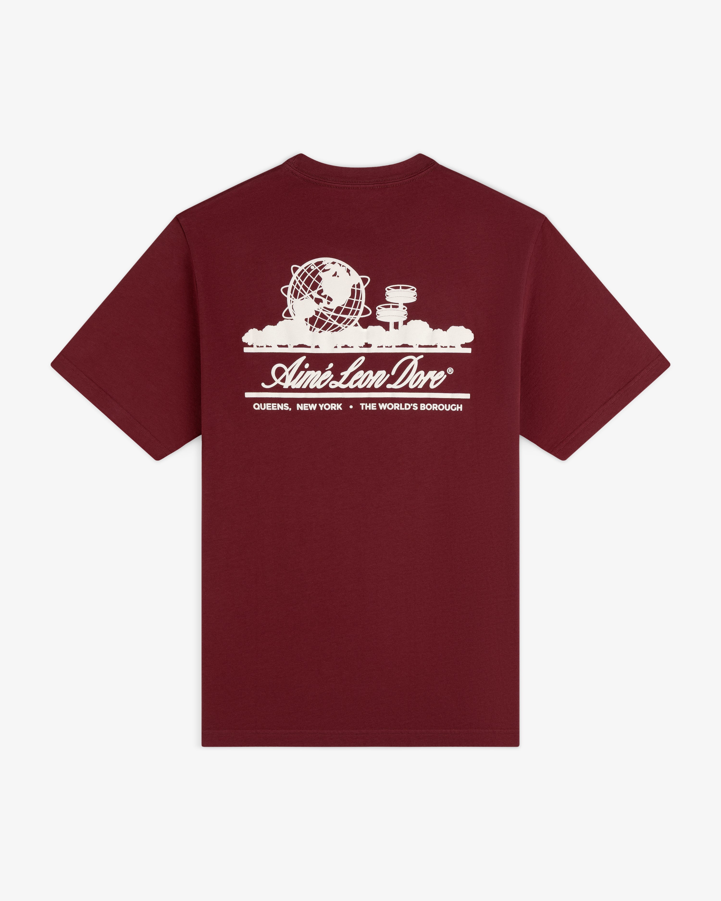 aim-leon-dore-unisphere-tee-rotes-baumwoll-t-shirt-regular-fit image 2