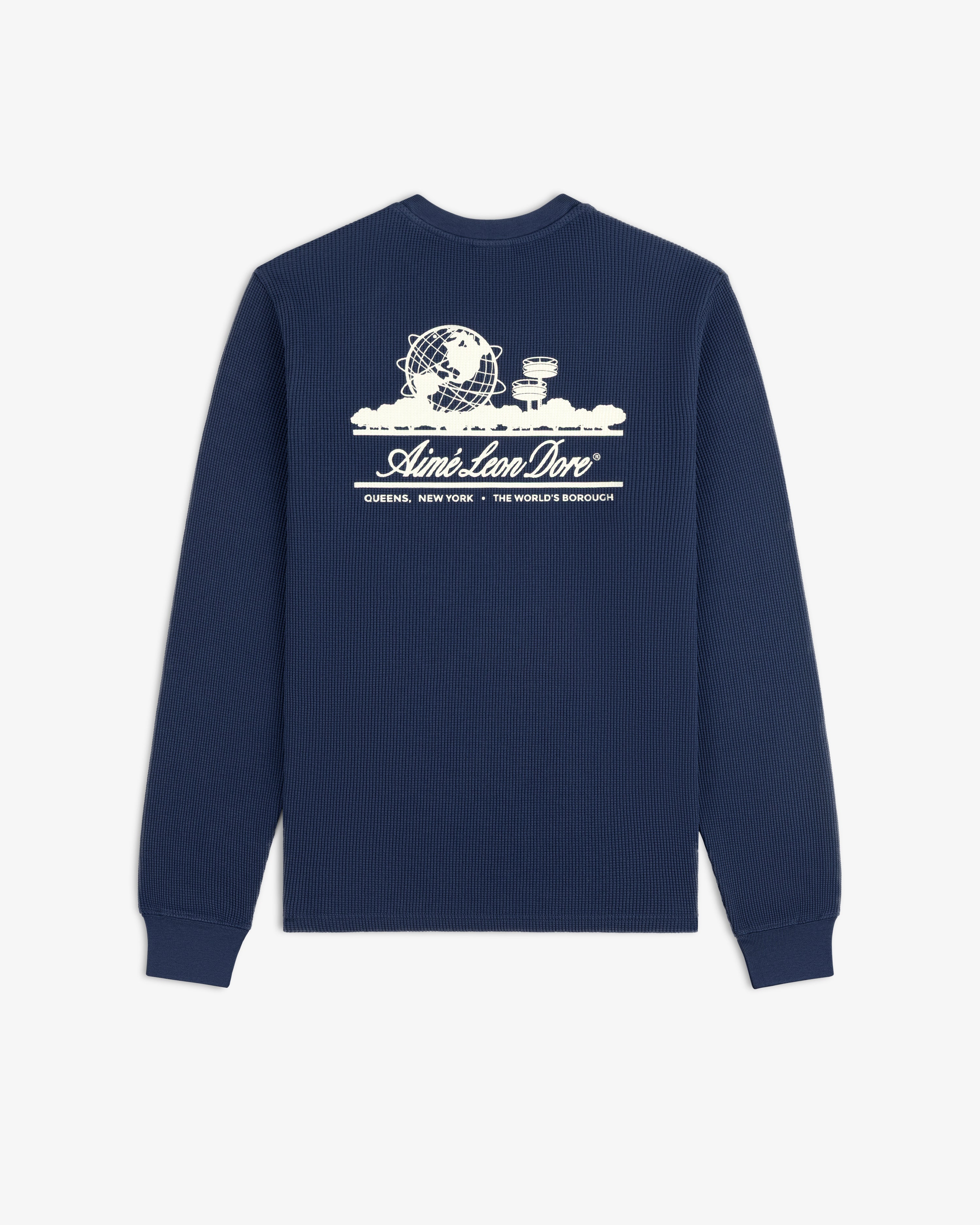 aim-leon-dore-long-sleeve-unisphere-waffle-thermal-navy image 2