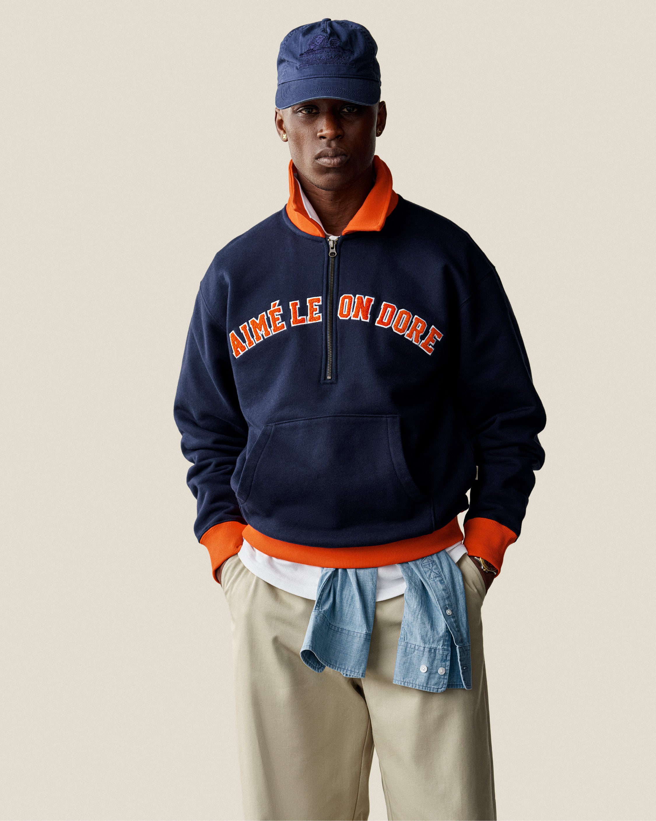 aim-leon-dore-collegiate-quarter-zip-pullover-navy-loopback-fleece image 3