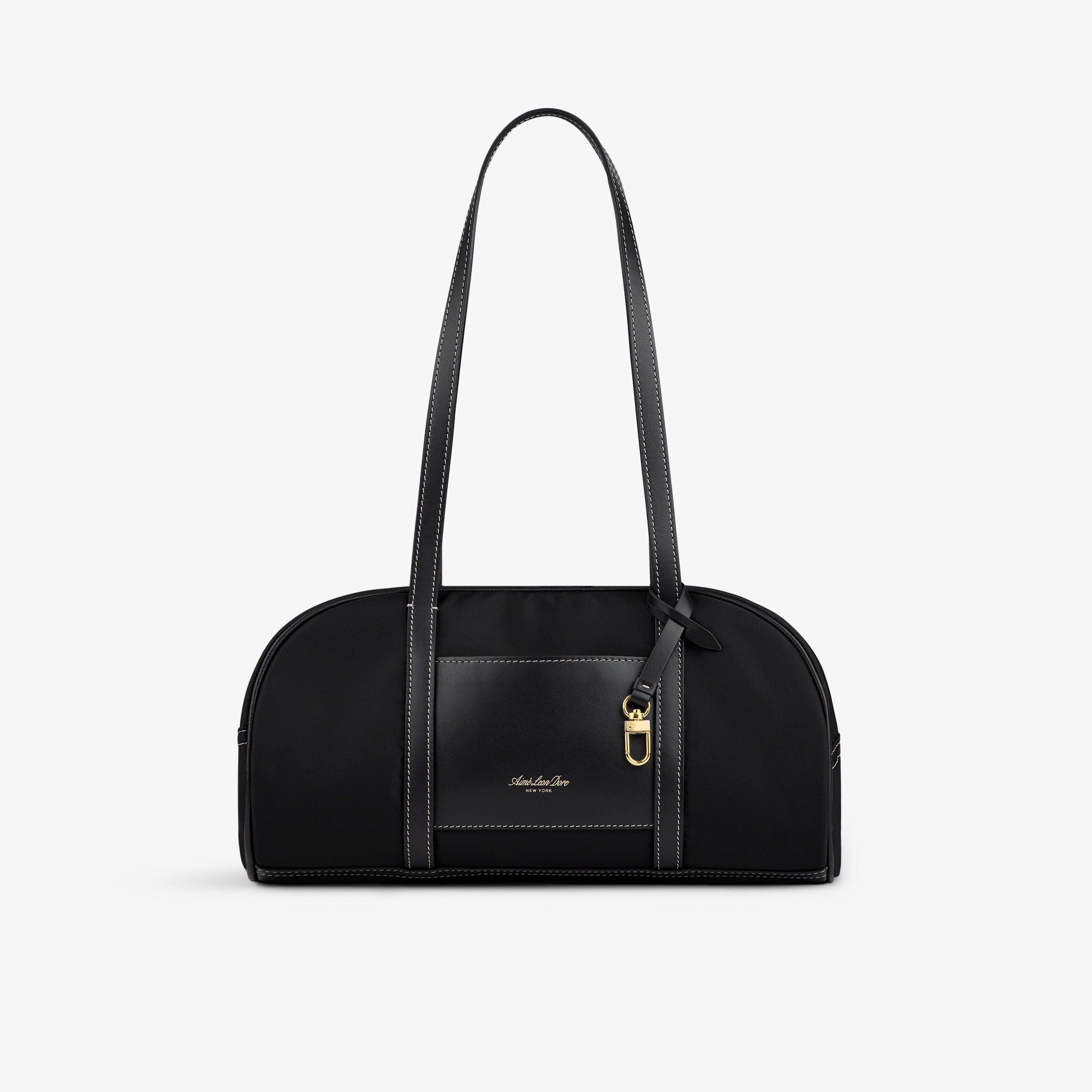 aim-leon-dore-mini-duffle-schultertasche-schwarzes-nylon-mit-leder image 1