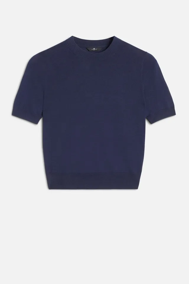7-for-all-mankind-silk-blend-kurzarm-pullover-navy-damen image 1