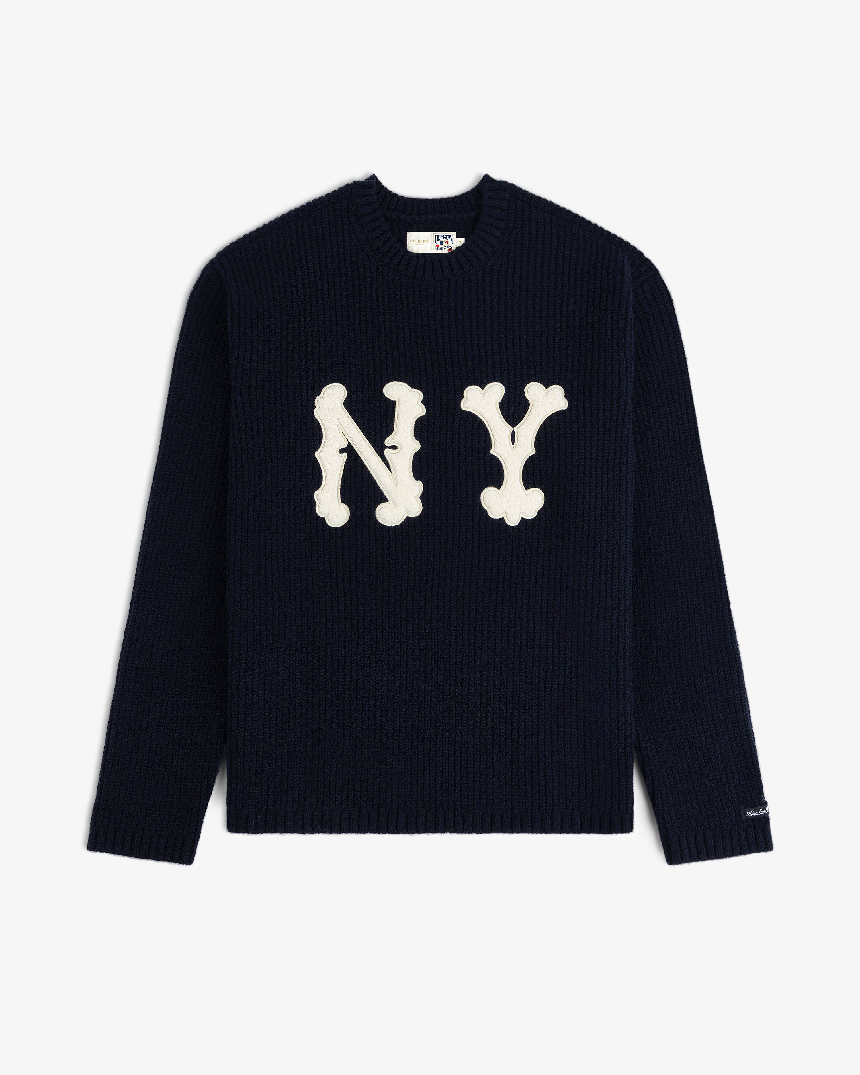aim-leon-dore-ny-highlanders-ribbed-wool-crewneck-pullover-navy image 2
