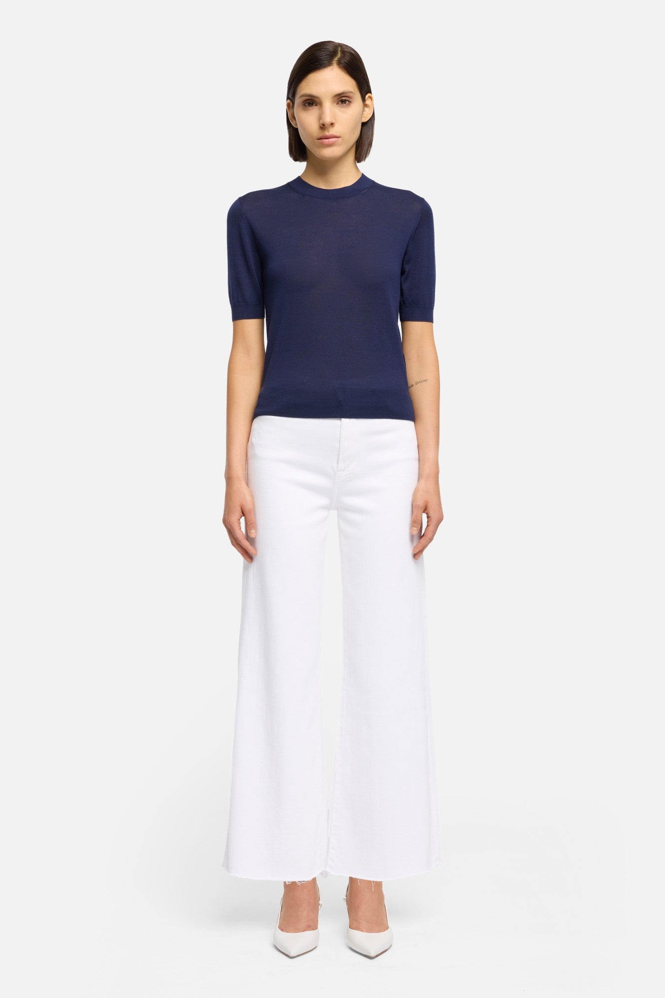 7-for-all-mankind-silk-blend-kurzarm-pullover-navy-damen image 2