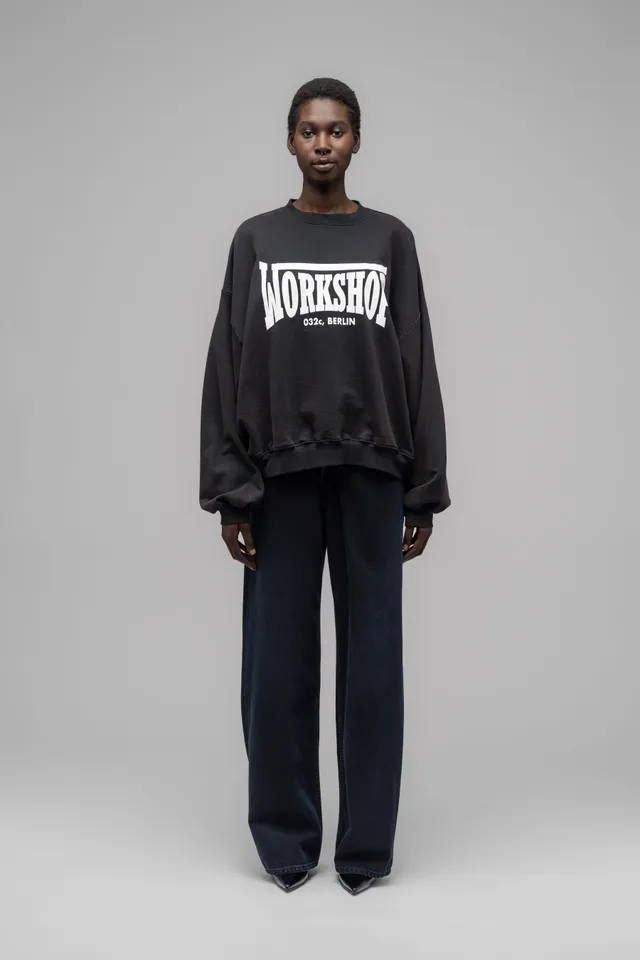 032c-workshop-crewneck-with-print-faded-black-sweatshirt-oversized-unisex image 1