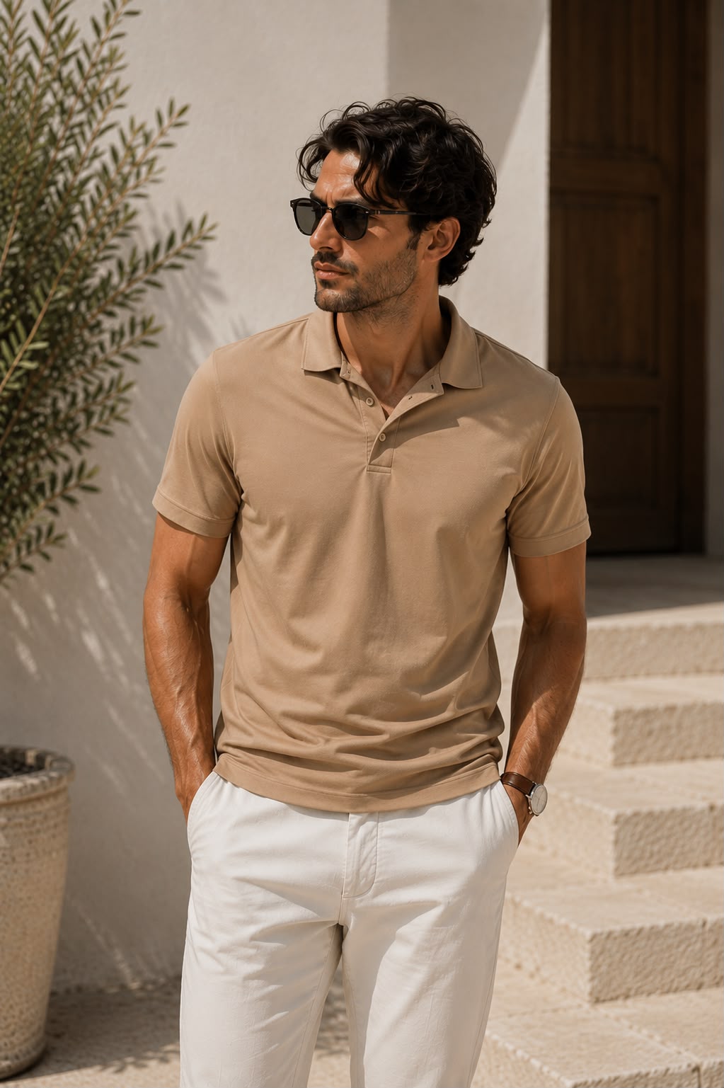 alessandro-lamura-polo-essential-beige-herren-kurzarm image 1