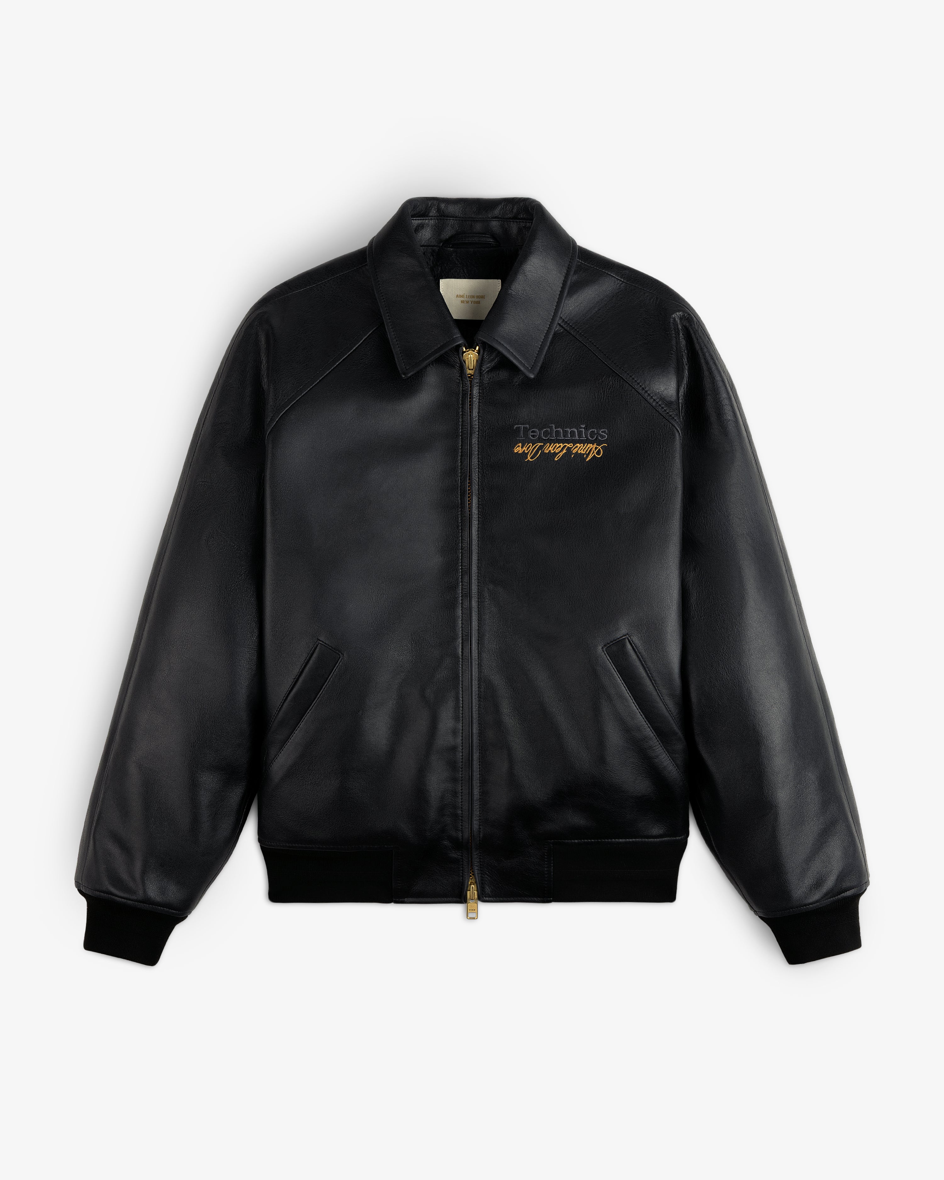 aim-leon-dore-x-technics-varsity-lederjacke-schwarz image 4