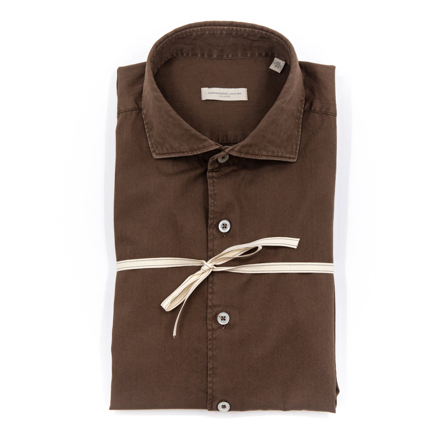 alessandro-lamura-herren-hemd-braun-uni-aus-baumwoll-gabardine image 2