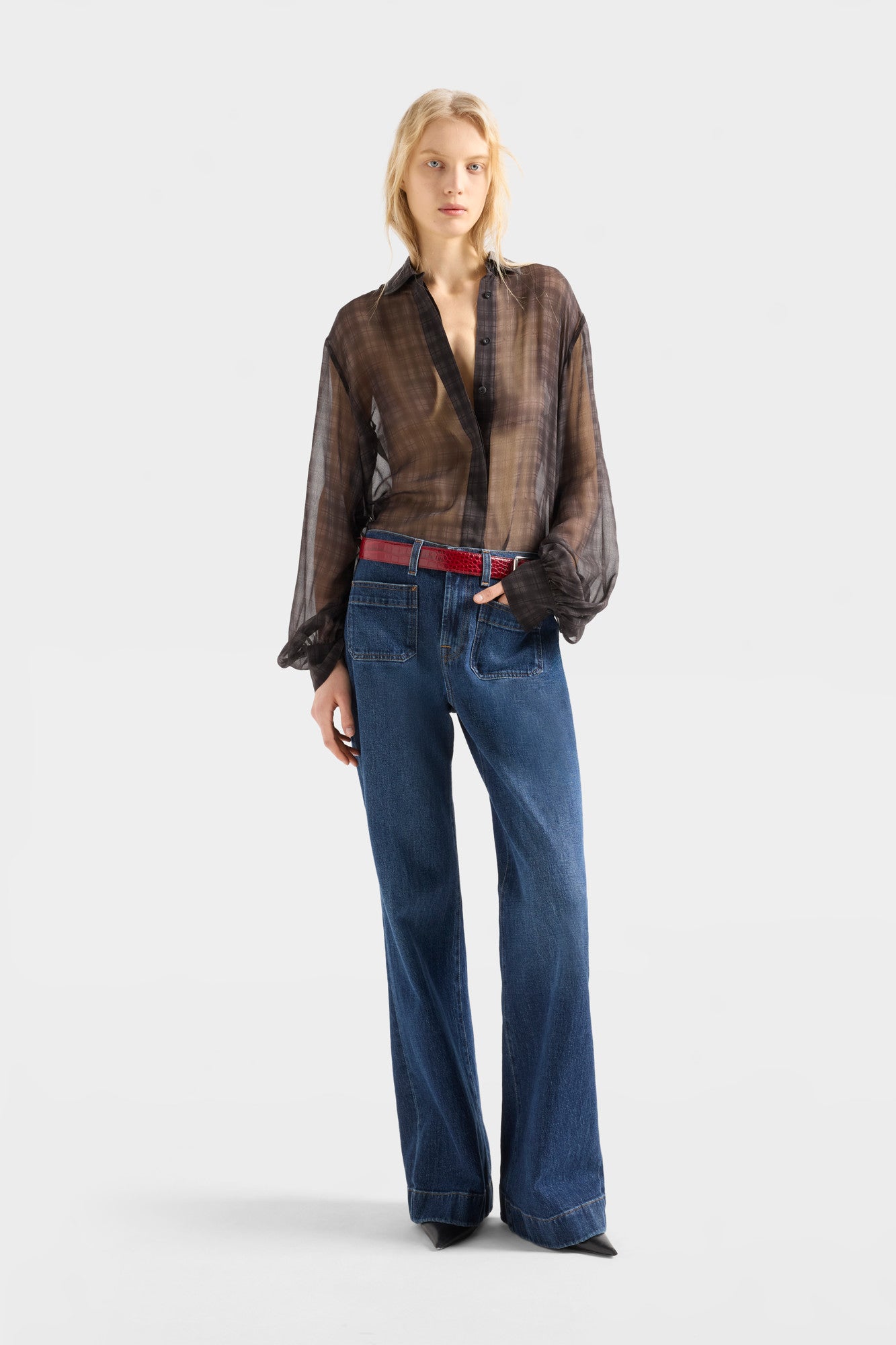 7-for-all-mankind-balloon-sleeve-shirt-shadow-check-damen-bluse image 2