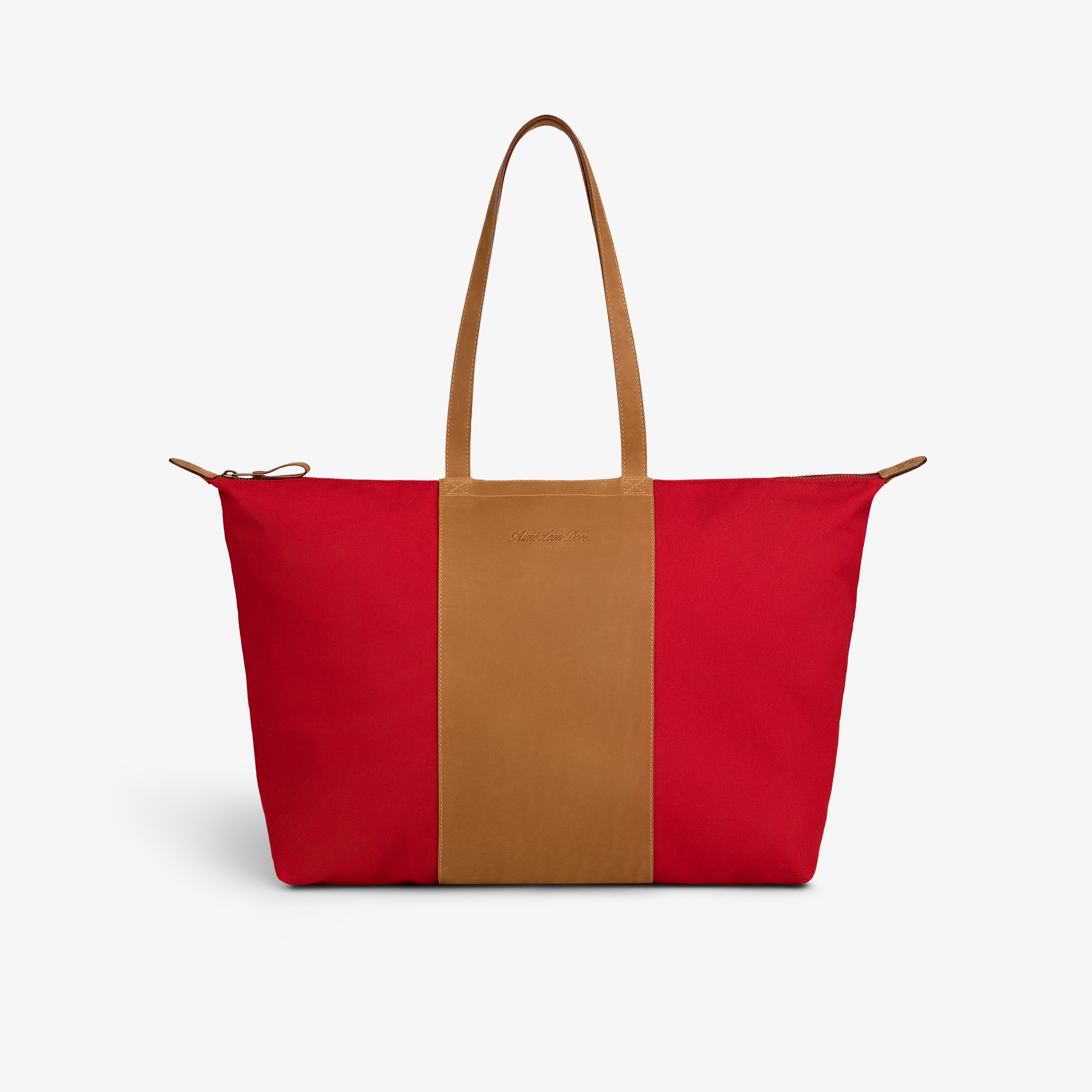 aim-leon-dore-leather-canvas-zip-tote-rote-tasche image 1