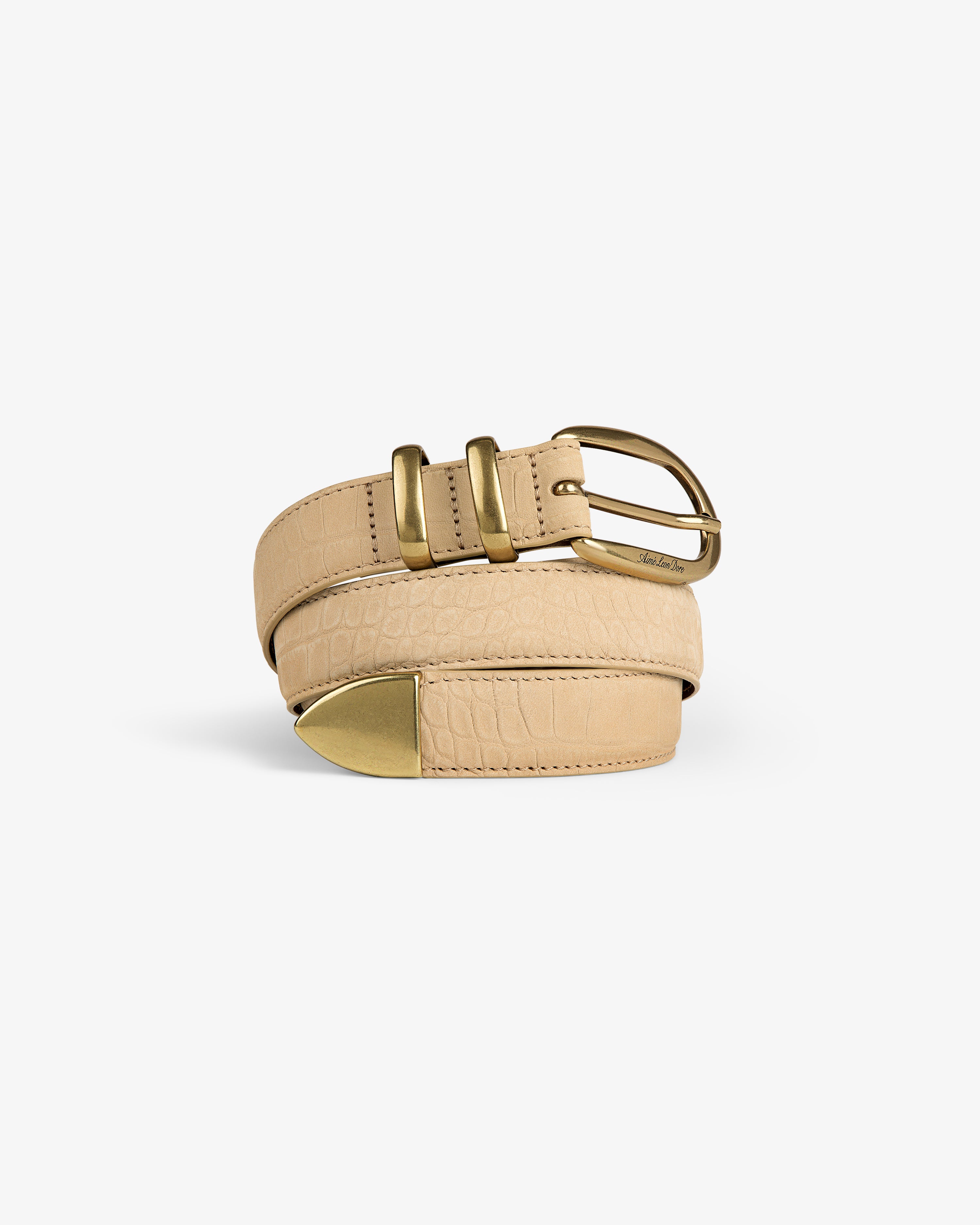 aim-leon-dore-croc-embossed-nubuck-belt-tan-lederg-rtel-aus-italien image 4