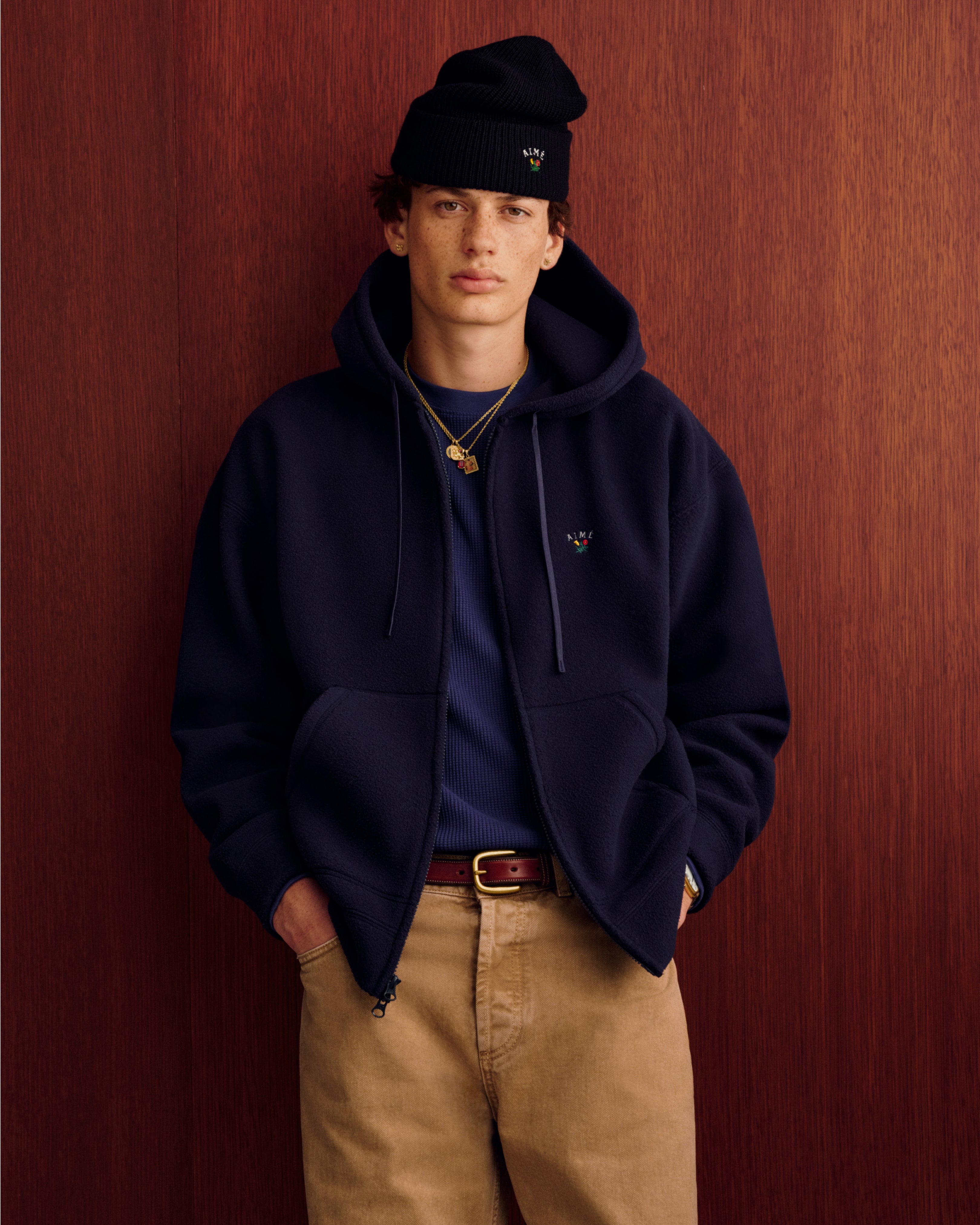 aim-leon-dore-crest-fleece-full-zip-hoodie-navy image 3