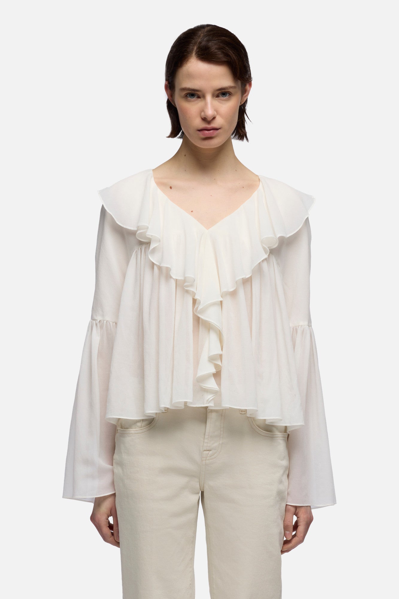 7-for-all-mankind-flowy-long-sleeve-bluse-silk-blend-in-ivory image 3