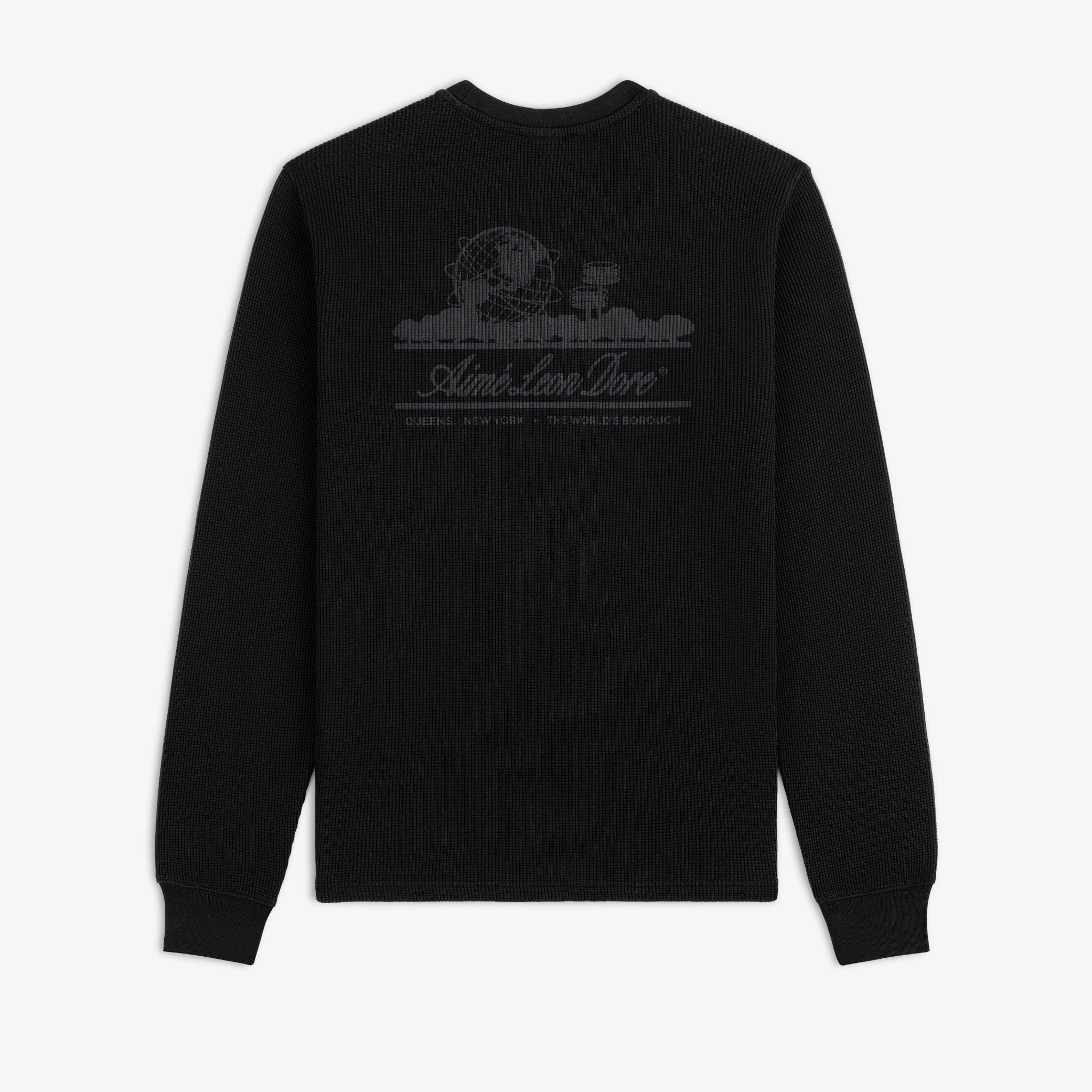 aim-leon-dore-long-sleeve-unisphere-waffle-thermal-schwarz-baumwolle image 1