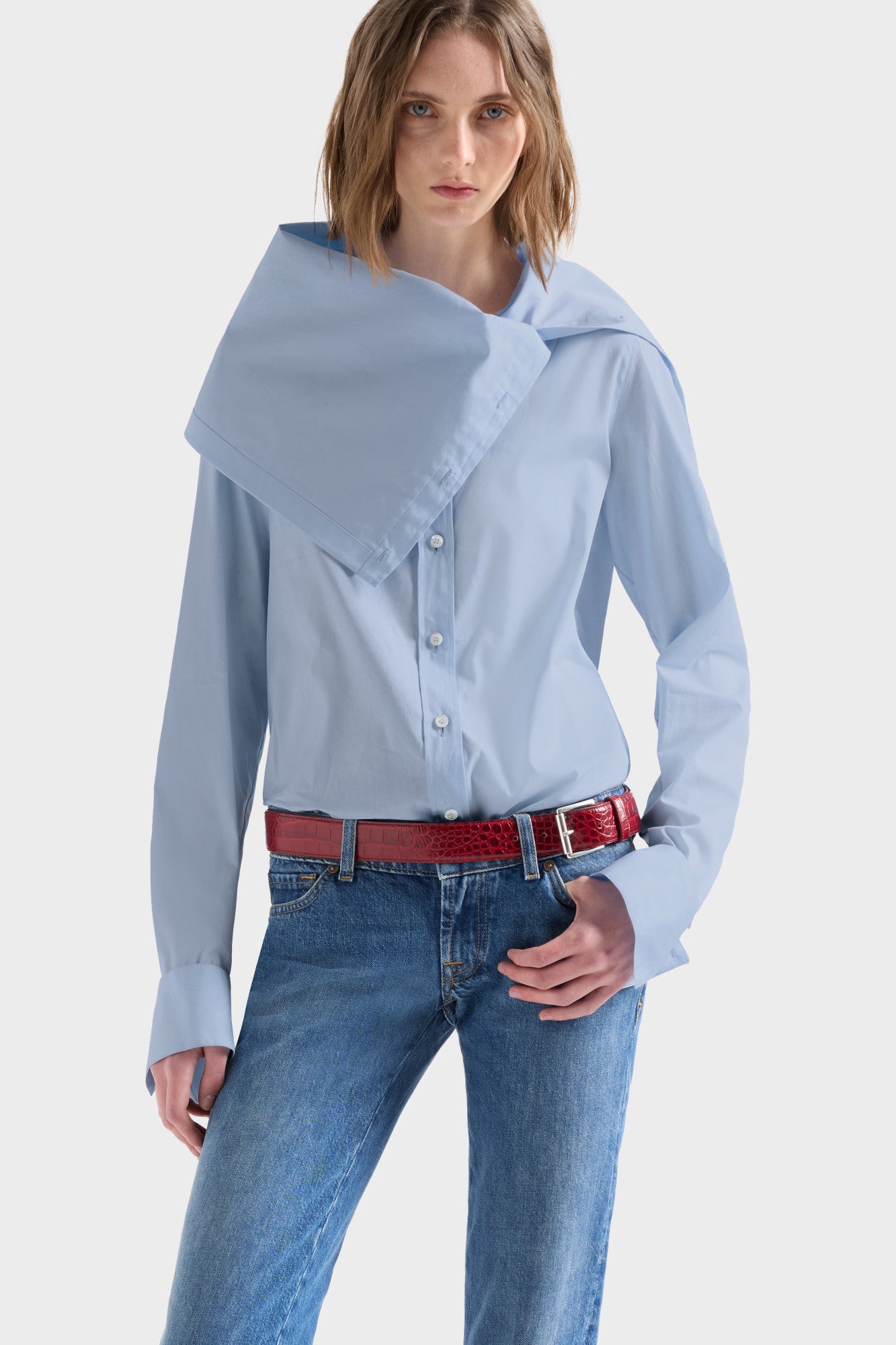 7-for-all-mankind-high-neck-long-sleeve-hemd-poplin-sky-blue-damen image 3