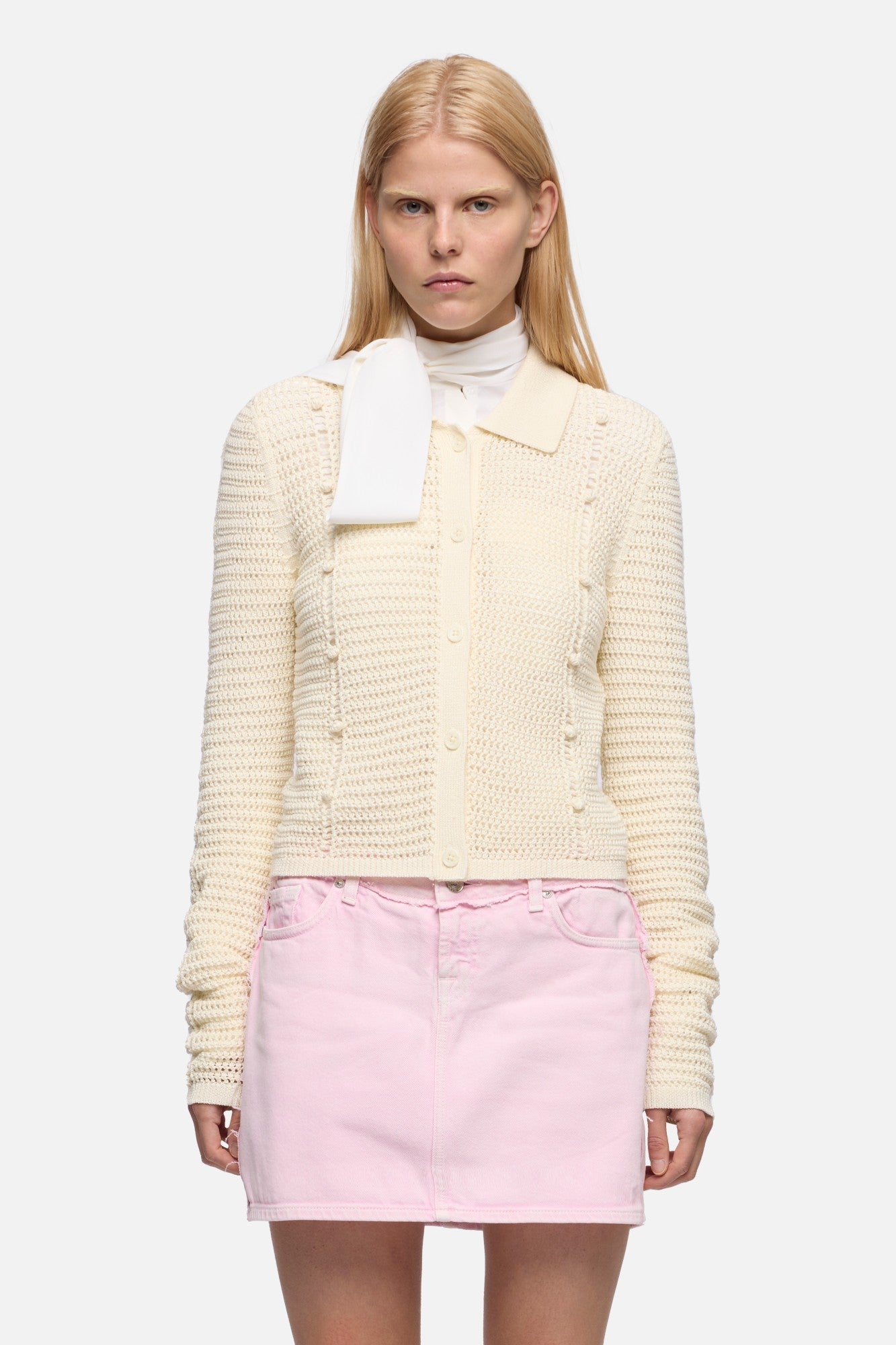 7-for-all-mankind-bobble-cardigan-strickjacke-ecru-damen-cropped-offener-strick image 3