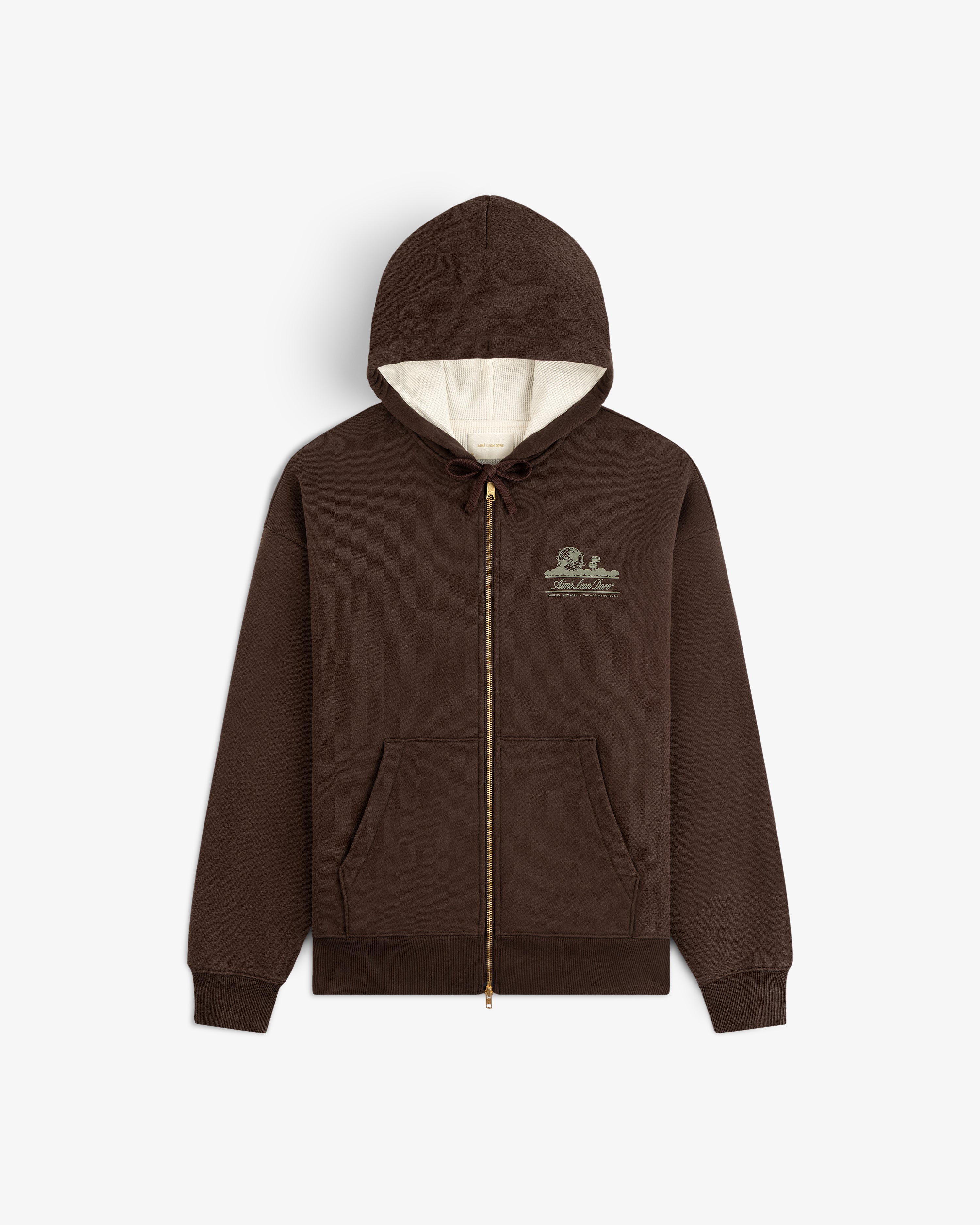 aim-leon-dore-unisphere-waffle-lined-full-zip-hoodie-braun image 2