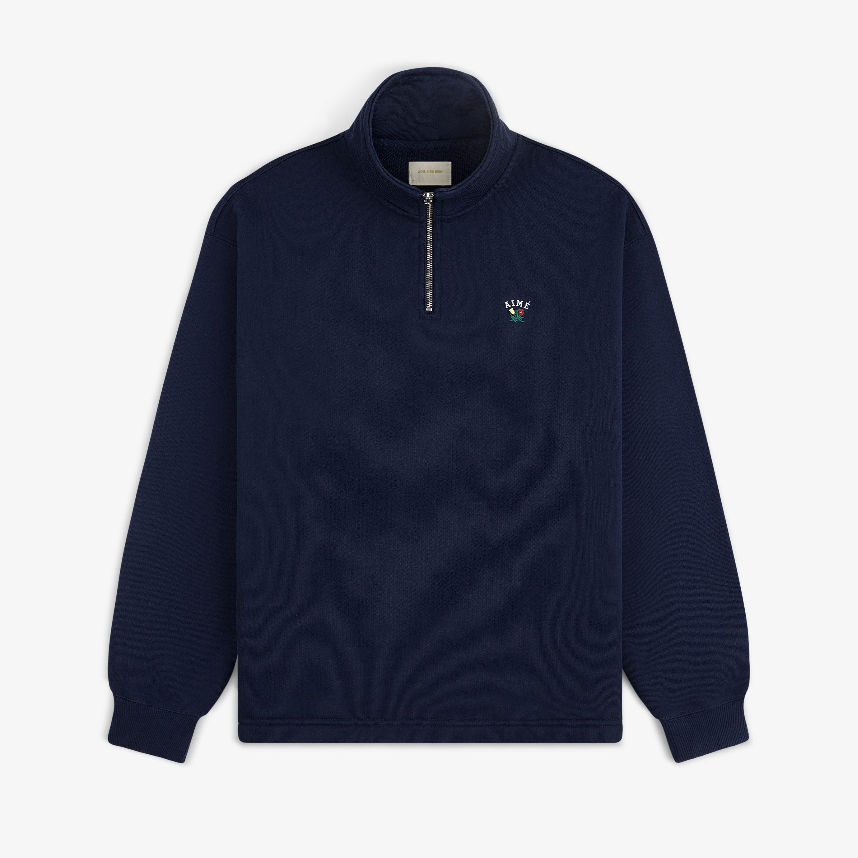 aim-leon-dore-crest-quarter-zip-pullover-navy-loopback-terry image 1