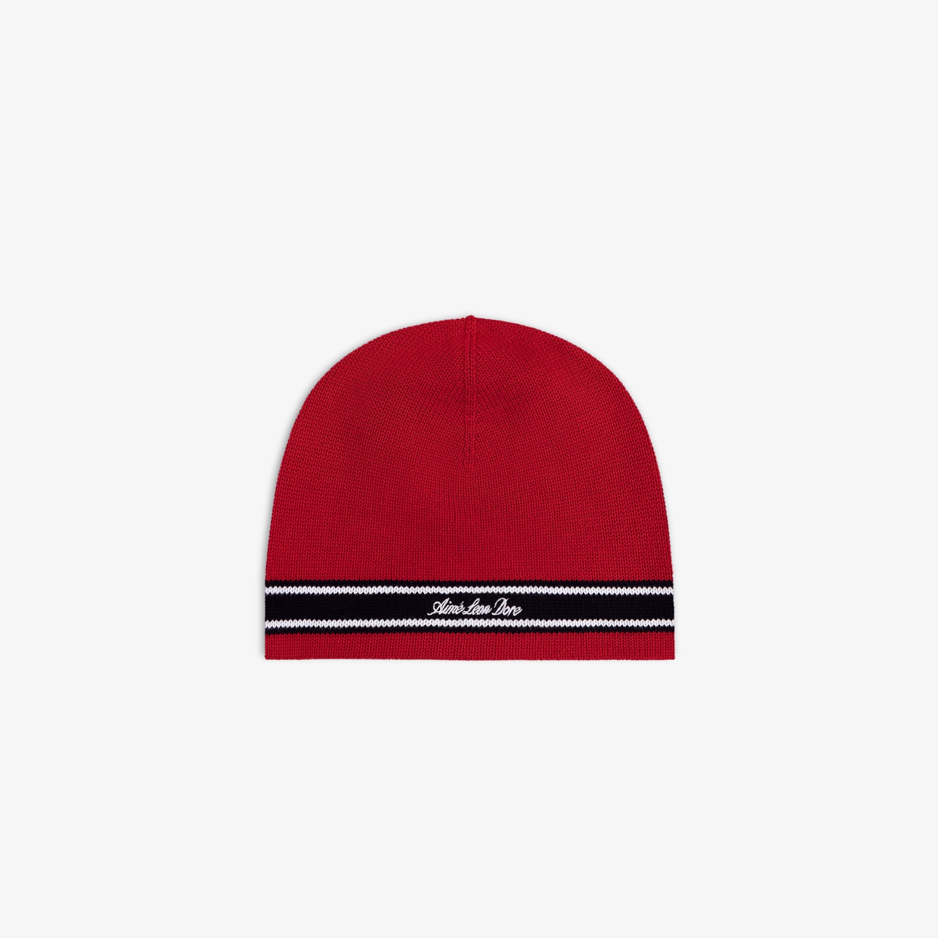 aim-leon-dore-stripe-knit-beanie-rote-strickm-tze-aus-baumwolle image 1