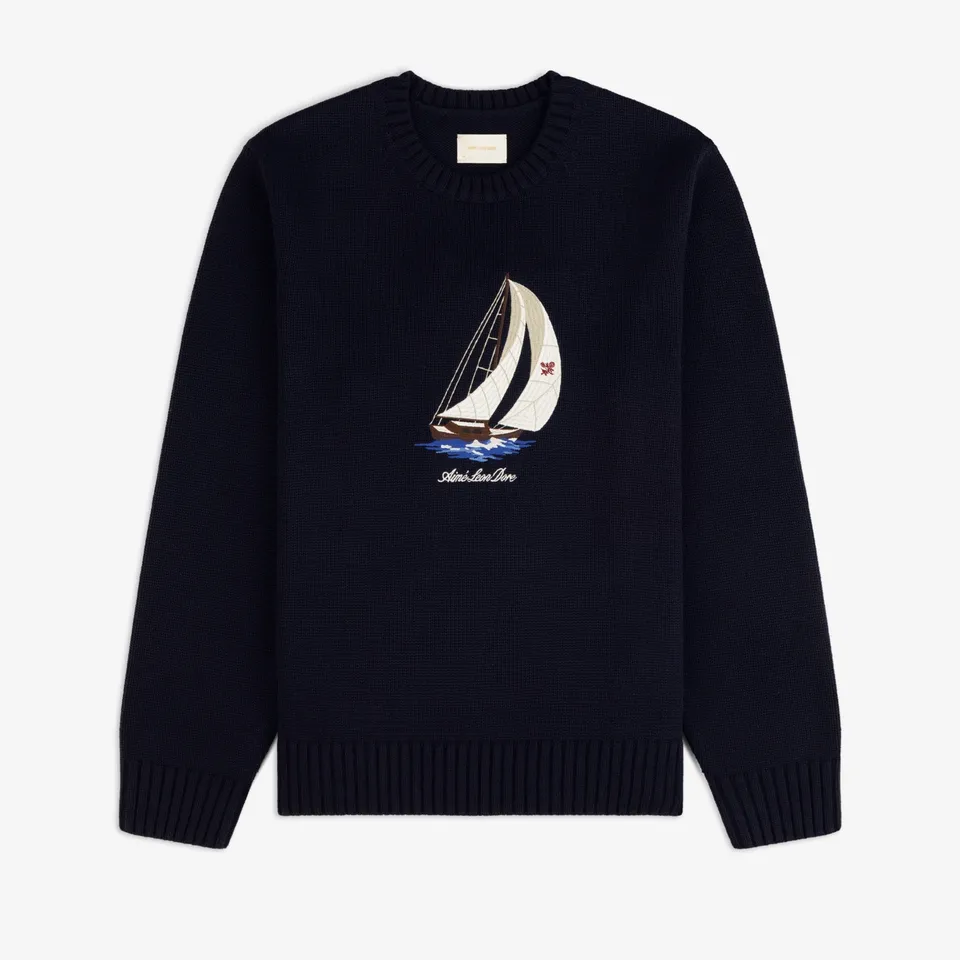 aim-leon-dore-regatta-embroidered-crewneck-sweater-navy image 1