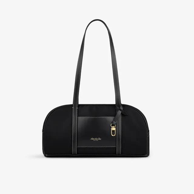 aim-leon-dore-mini-duffle-schultertasche-schwarzes-nylon-mit-leder image 1