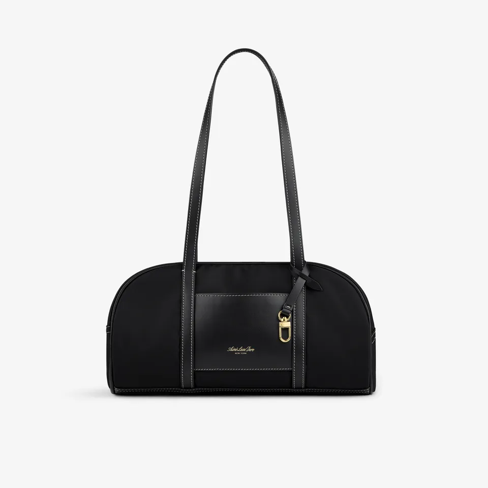 aim-leon-dore-mini-duffle-schultertasche-schwarzes-nylon-mit-leder image 1