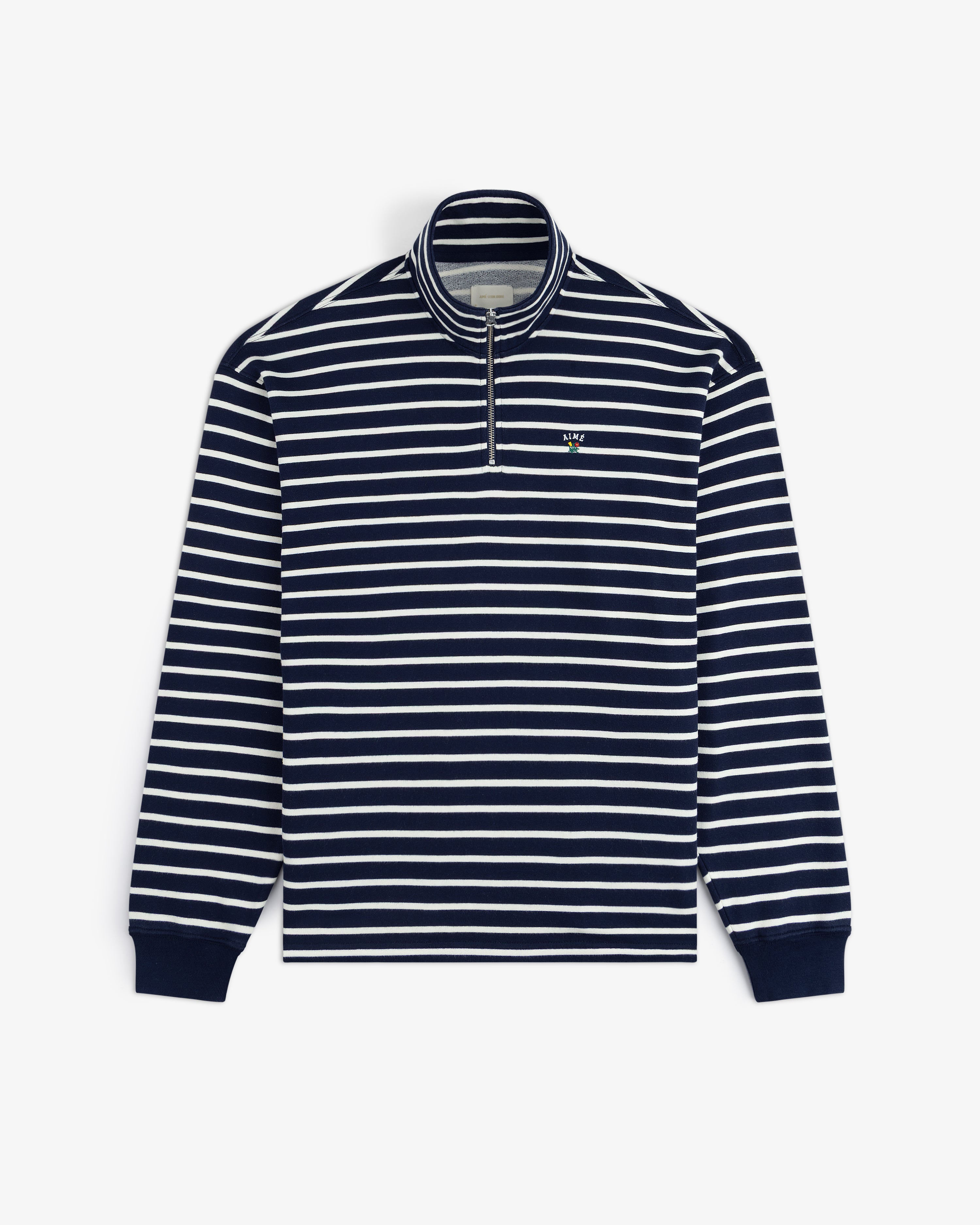 aim-leon-dore-striped-crest-quarter-zip-navy-cream image 2
