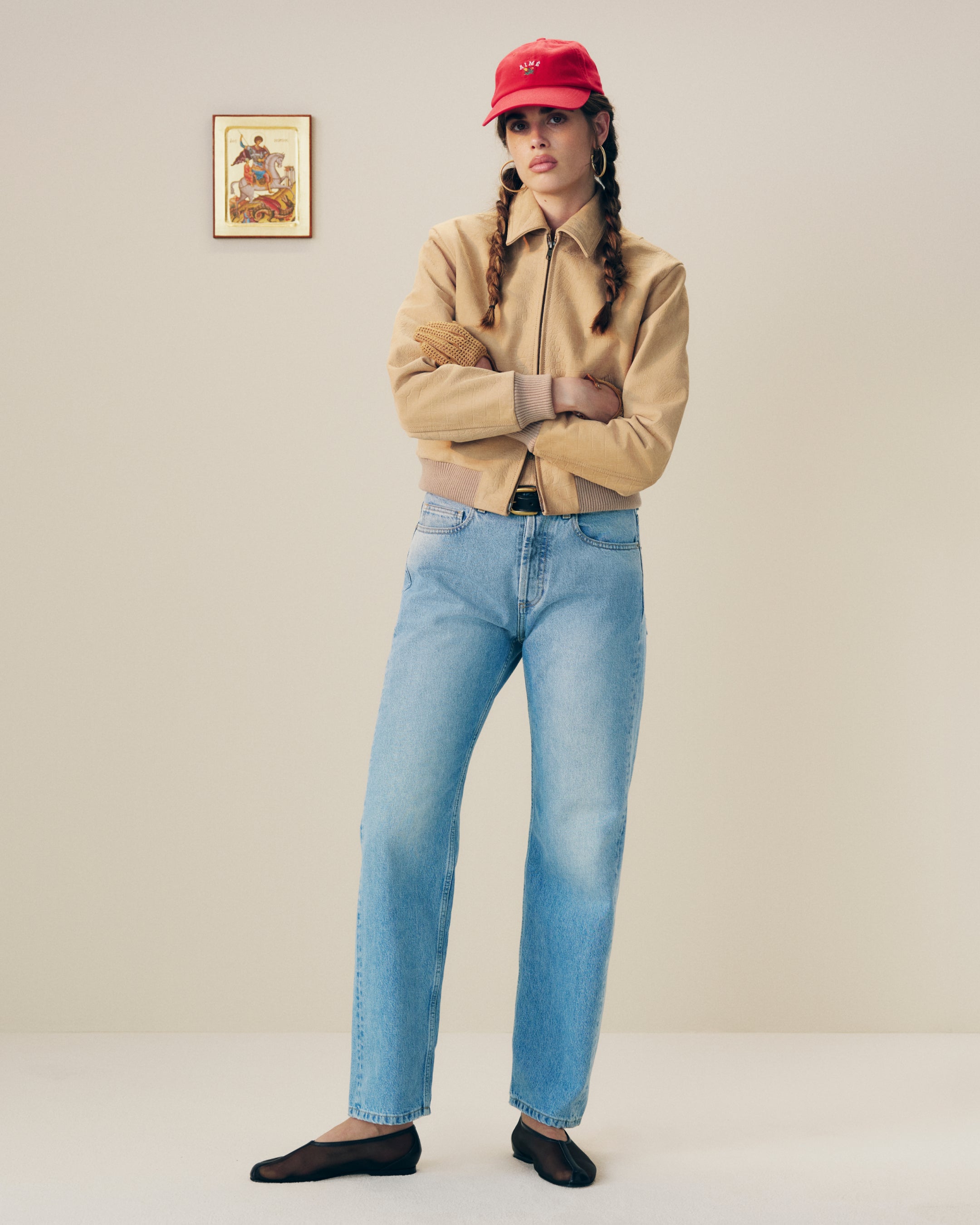 aim-leon-dore-croc-embossed-nubuck-bomber-jacket-tan image 3